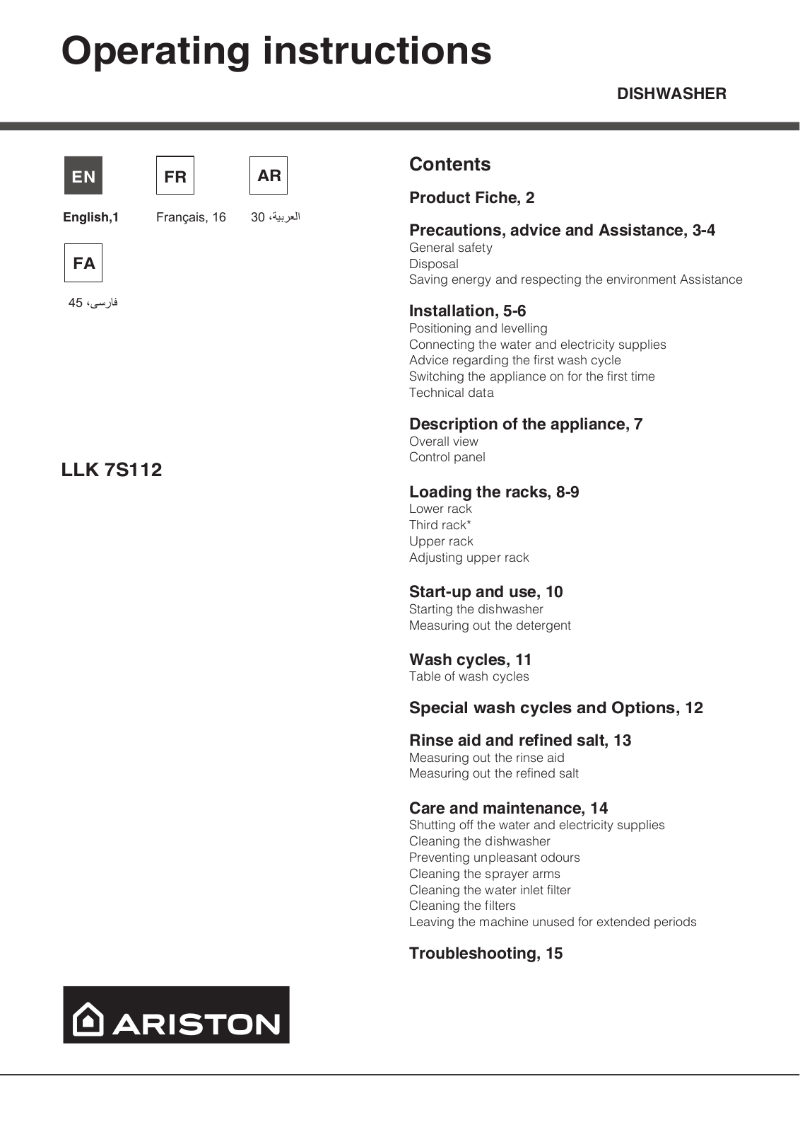 HOTPOINT LLK 7S112 X EX User Manual