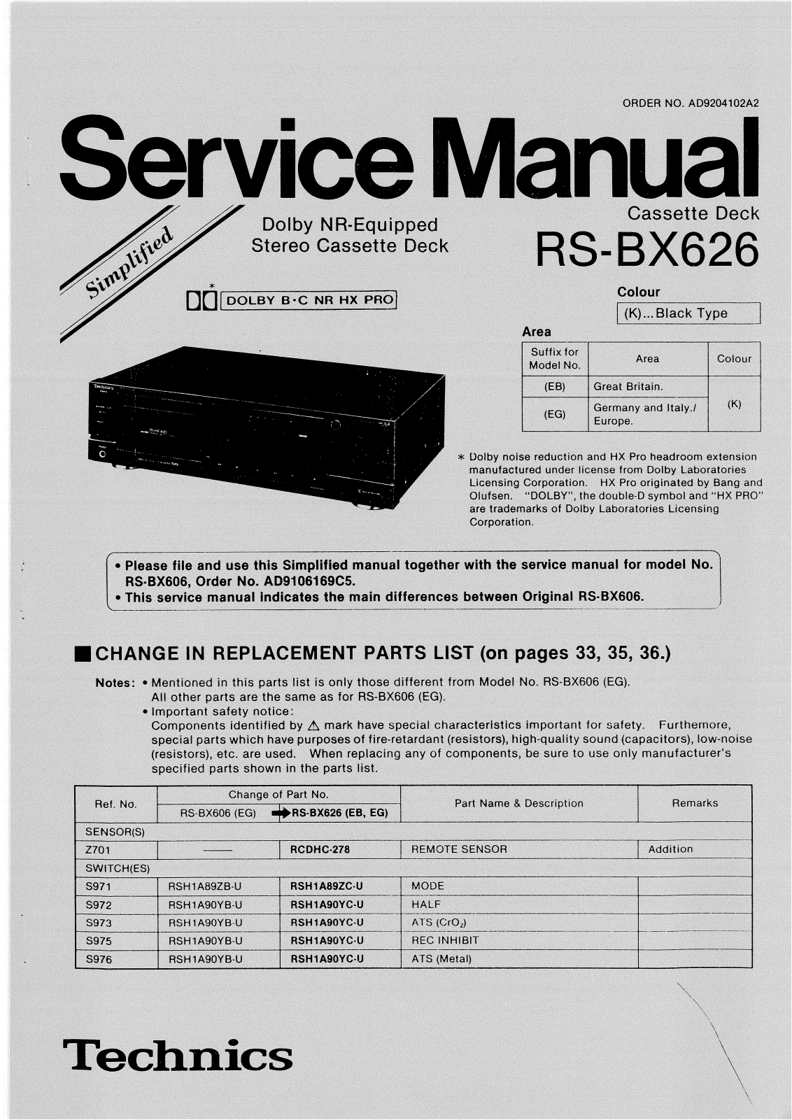Technics RSBX-626 Service manual