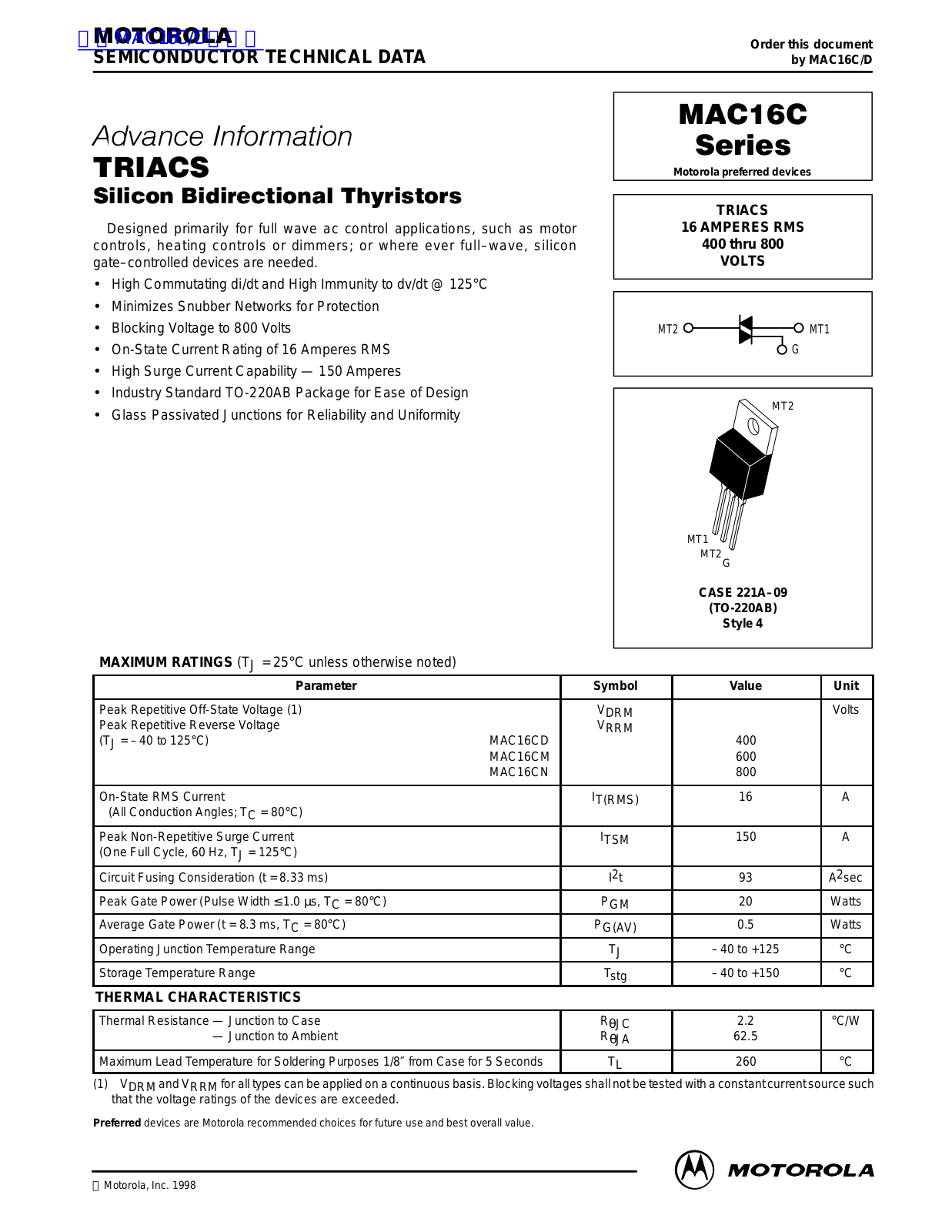 MOTOROLA MAC16C User Manual