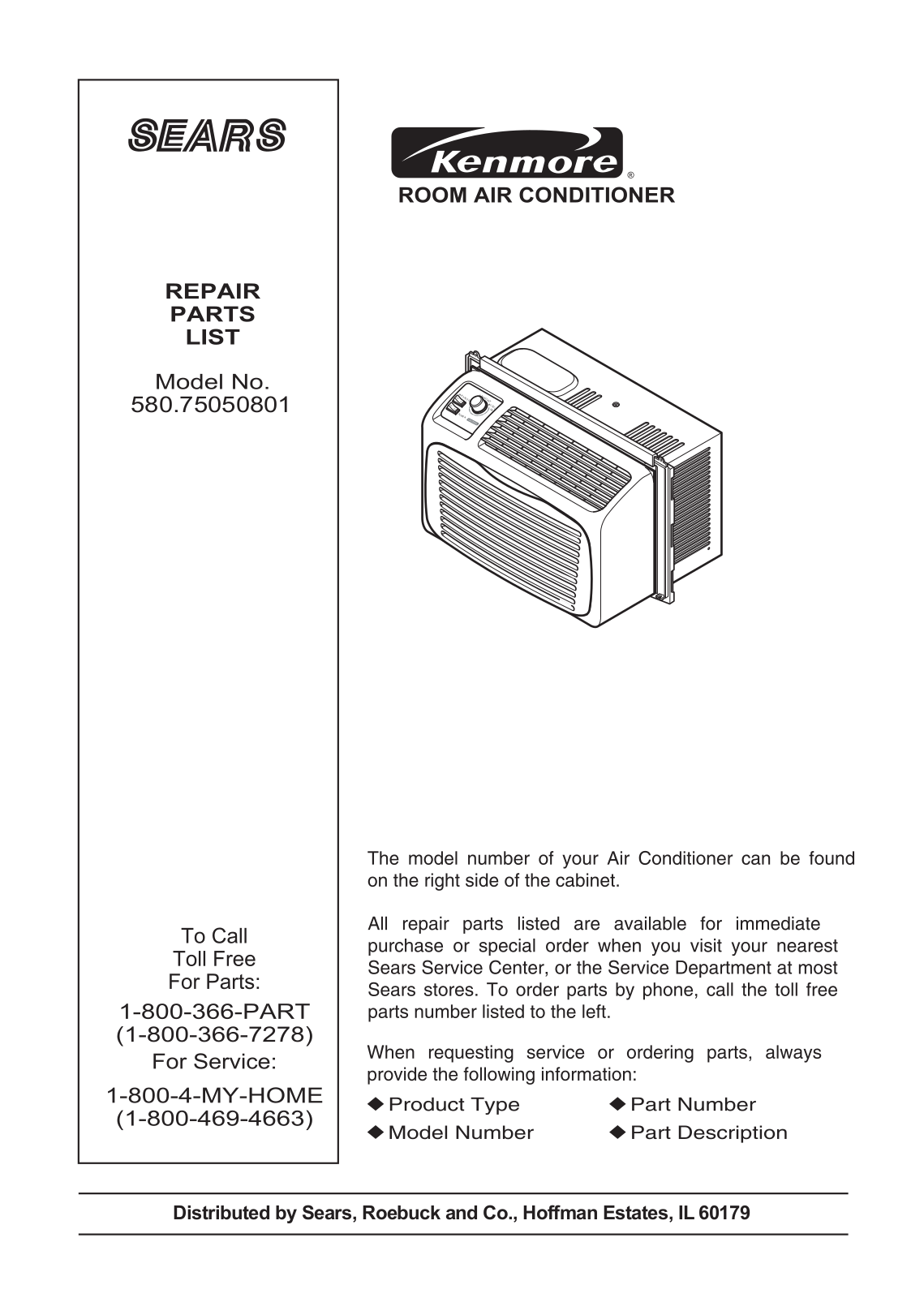 Kenmore 580.75050801 Service Manual