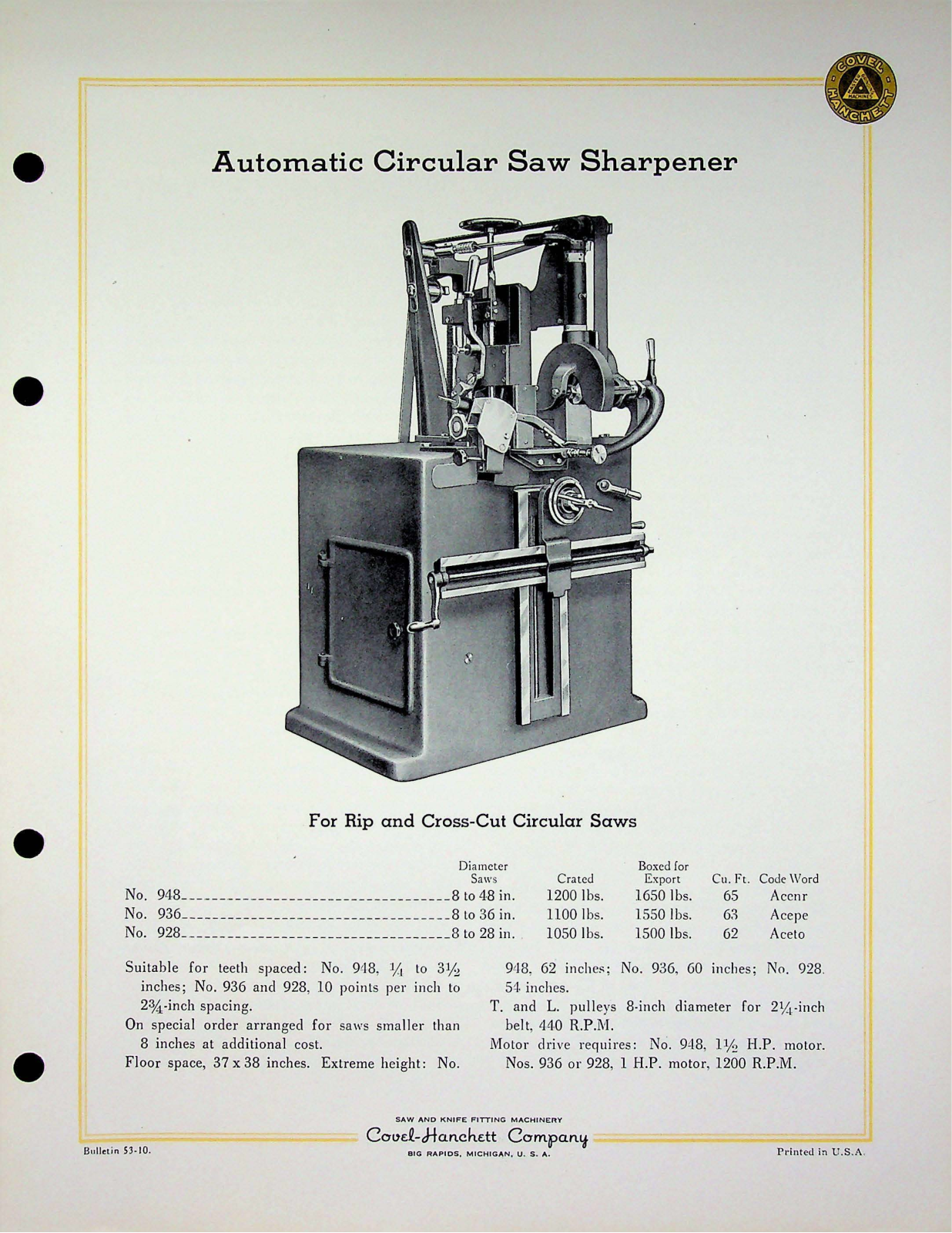 Covel Manufacturing Automatic Circular Saw Sharpener Other - ManualMachine.com