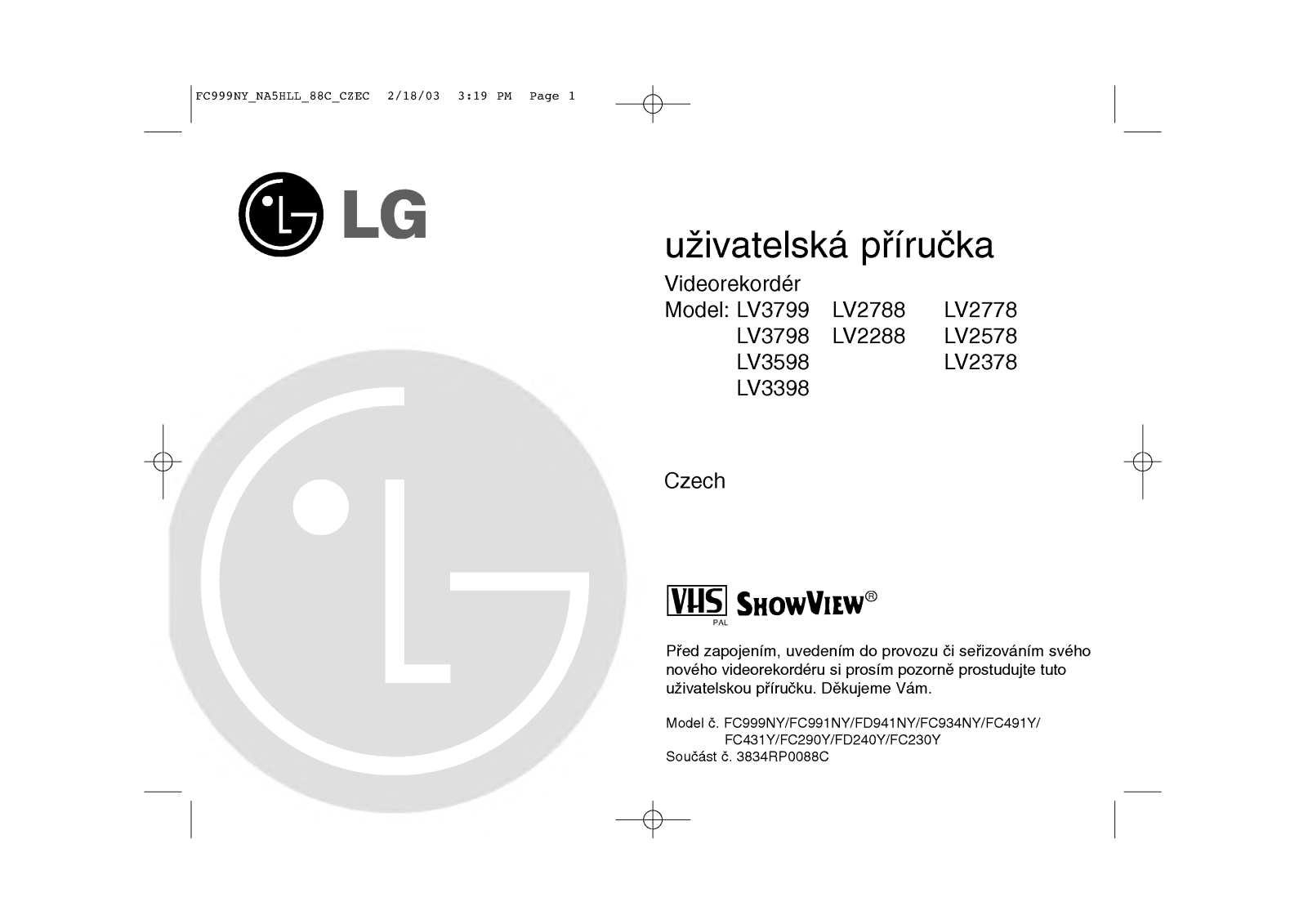 Lg LV2578, LV3798, LV3799, FC290Y, LV2378 User Manual
