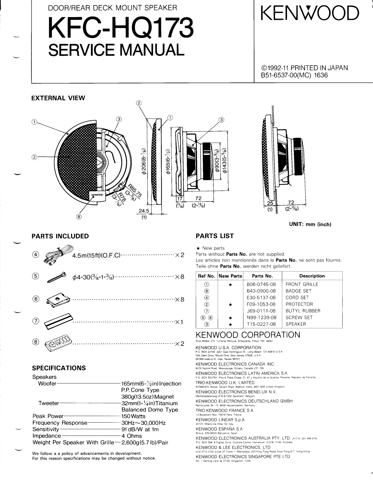 Kenwood KFC-HQ173 Service Manual