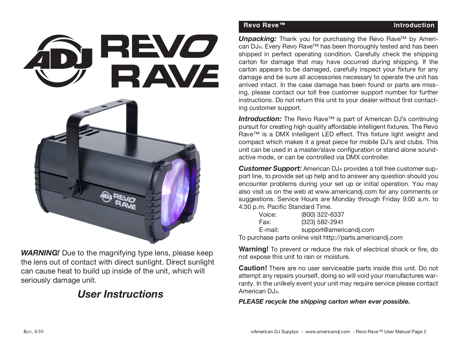 Adj Revo Rave User Manual