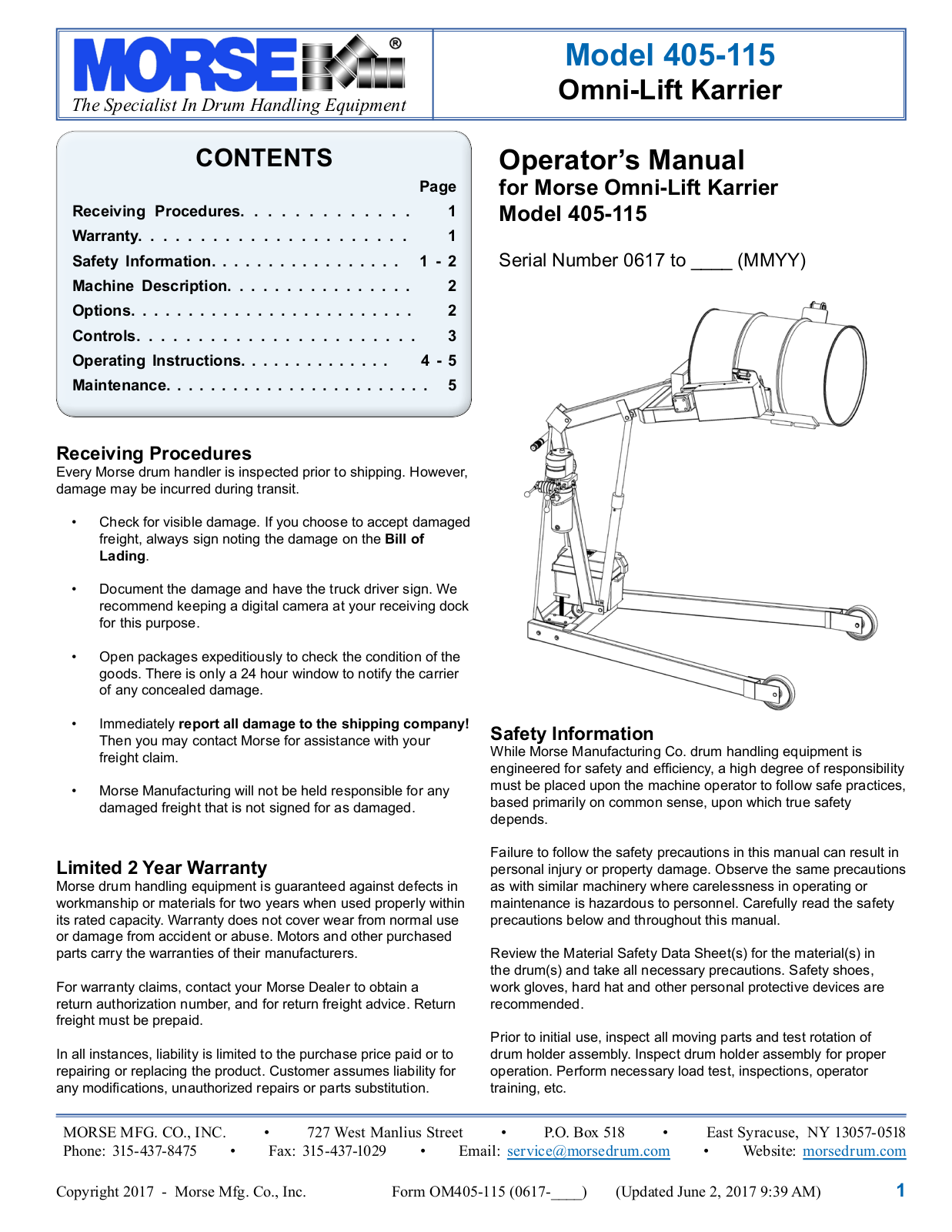 Morse 405-115 User Manual