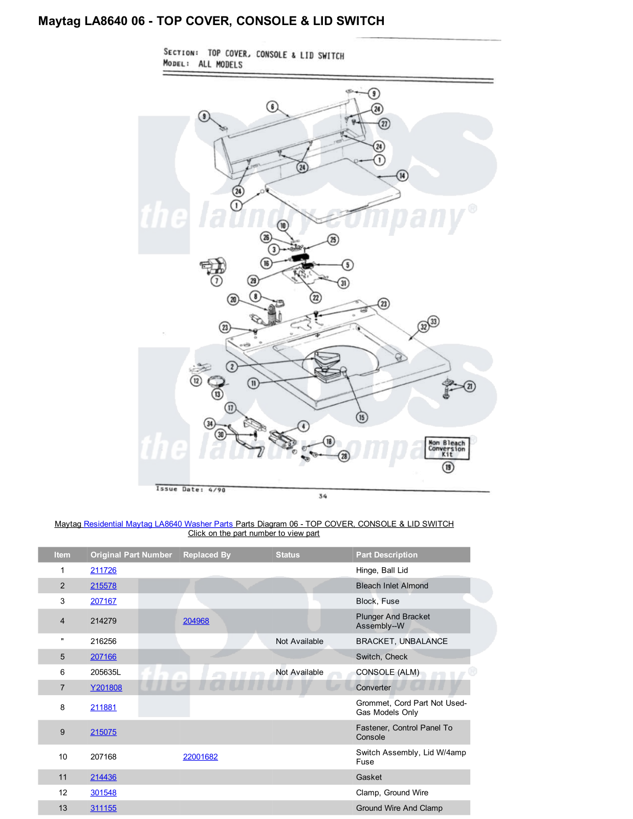 Maytag LA8640 Parts Diagram