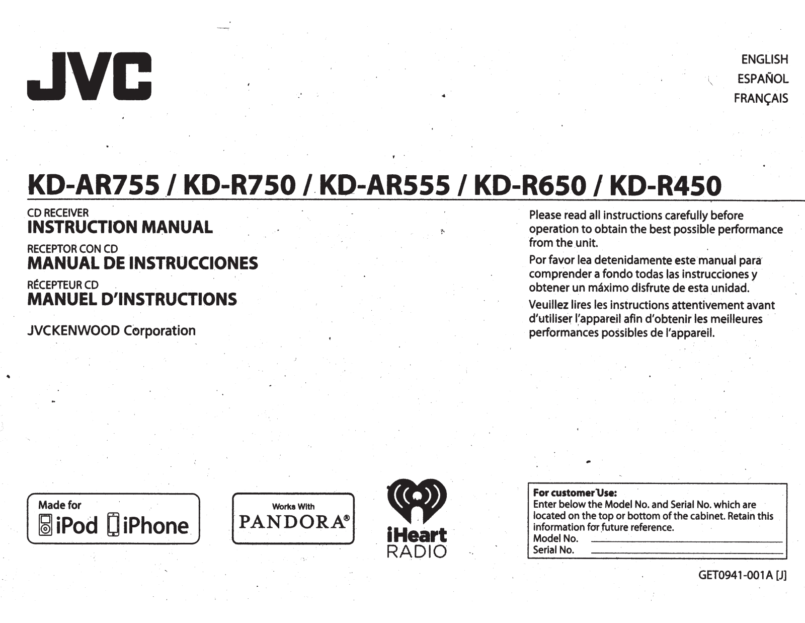 Jvc KD-R750, KD-R450 User Manual - ManualMachine.com