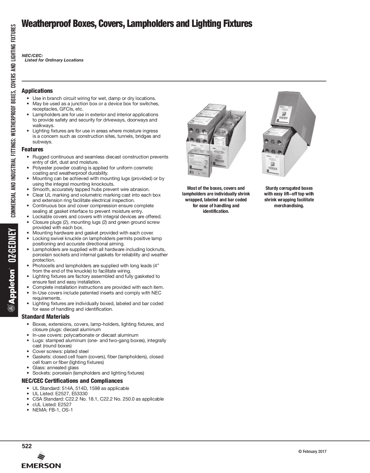 Appleton Weatherproof Boxes, Covers, Lampholders, Lighting Fixtures Catalog Page