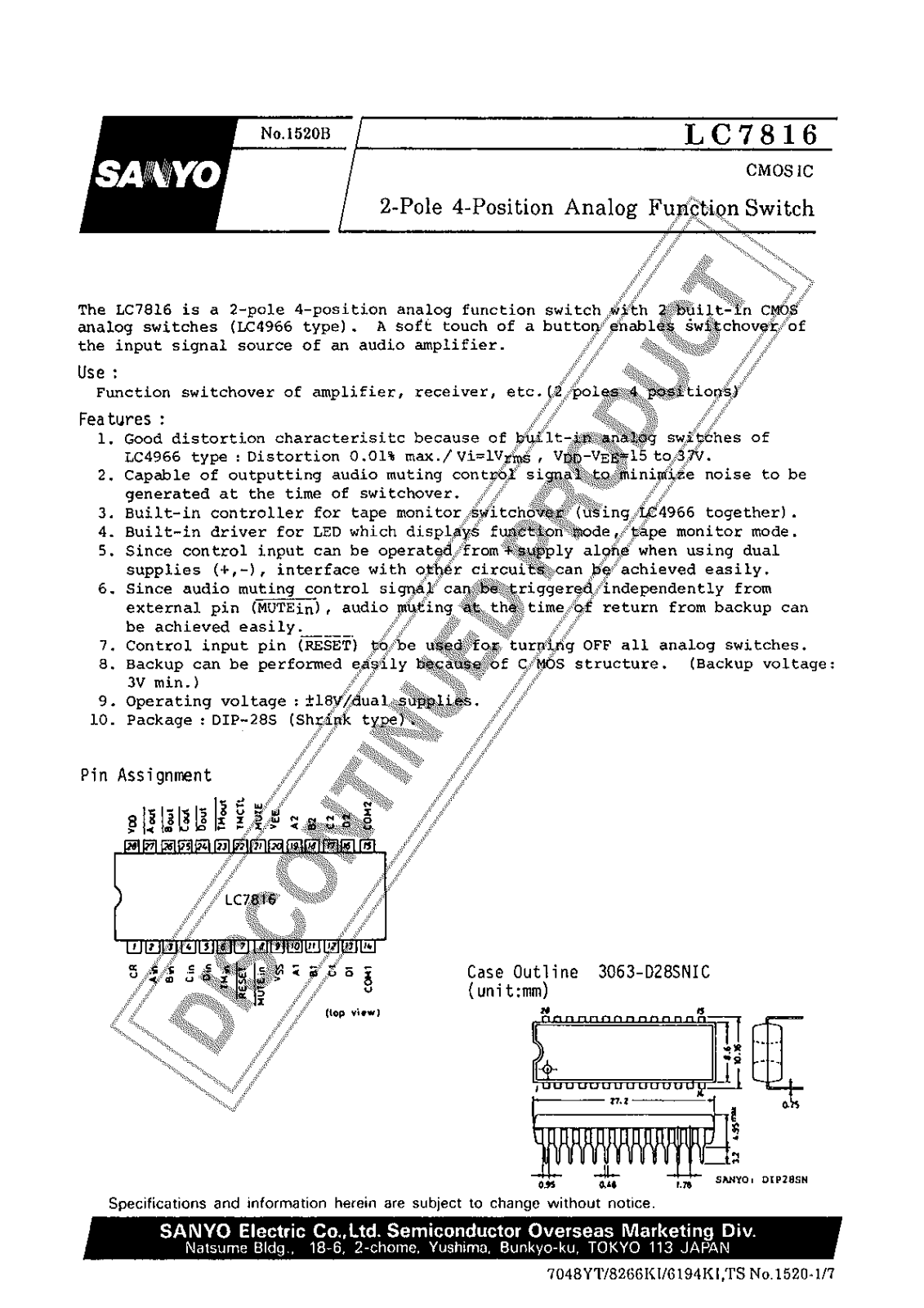 SANYO LC7816 Datasheet