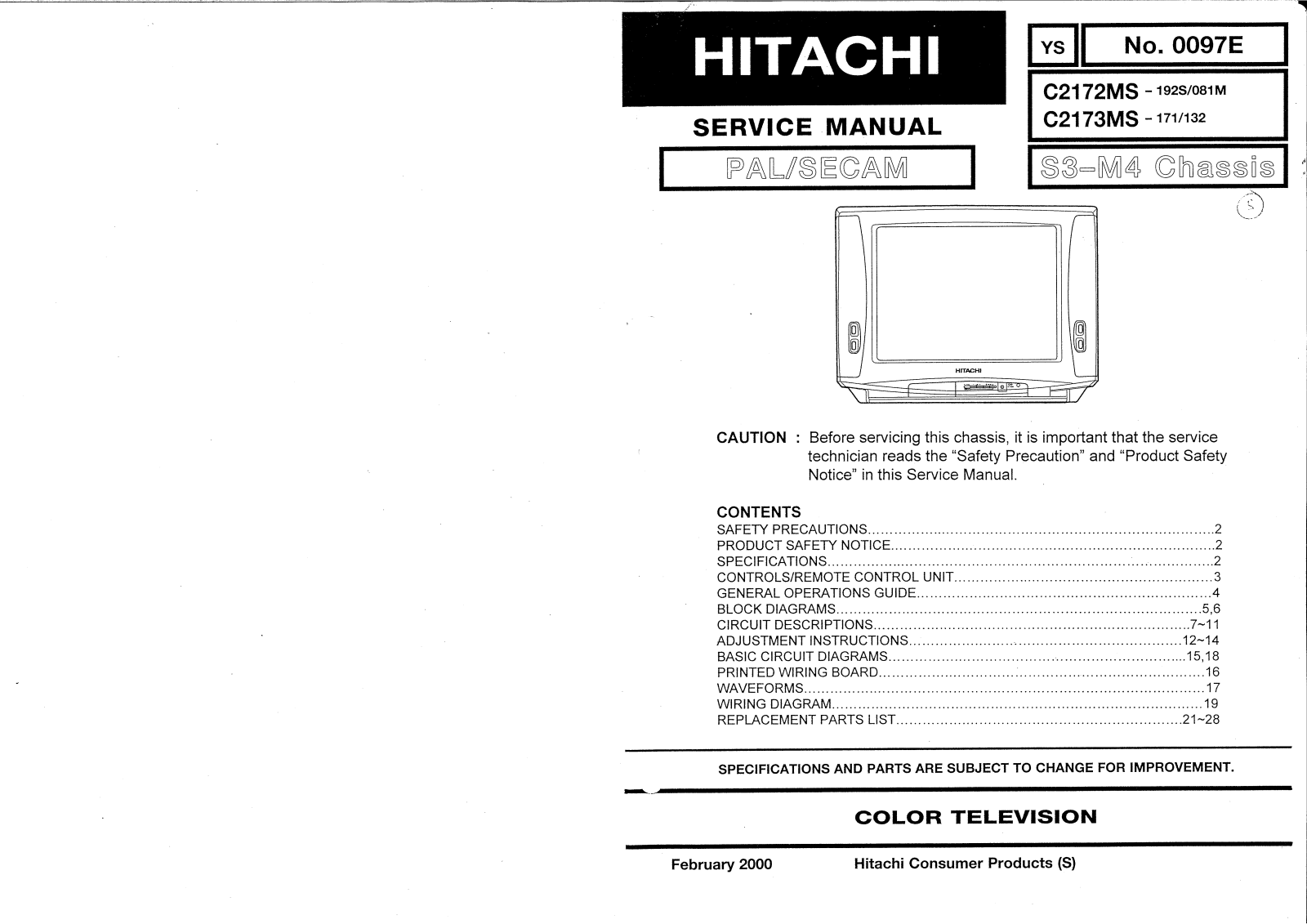 Hitachi C2172, C73 Service Manual