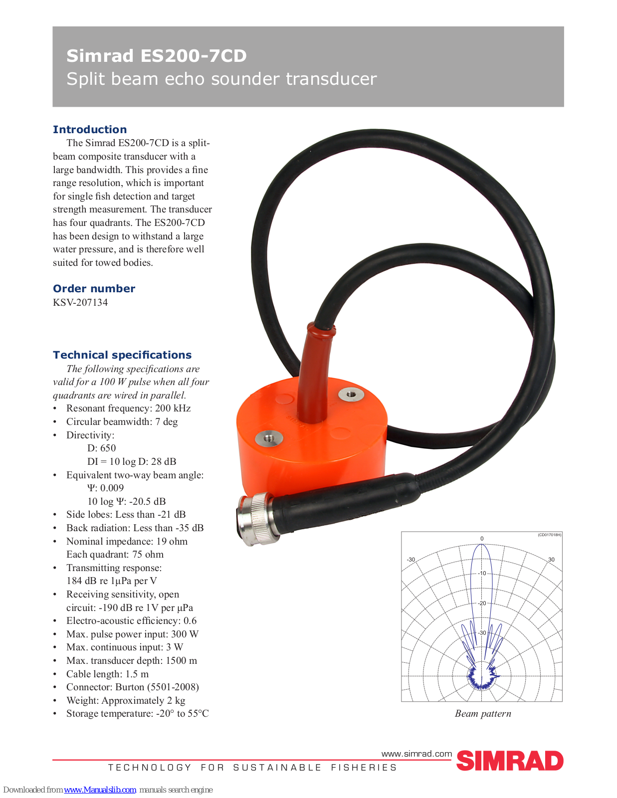 Simrad ES200-7CD - DATASHEET REV B, KSV-207134 Datasheet