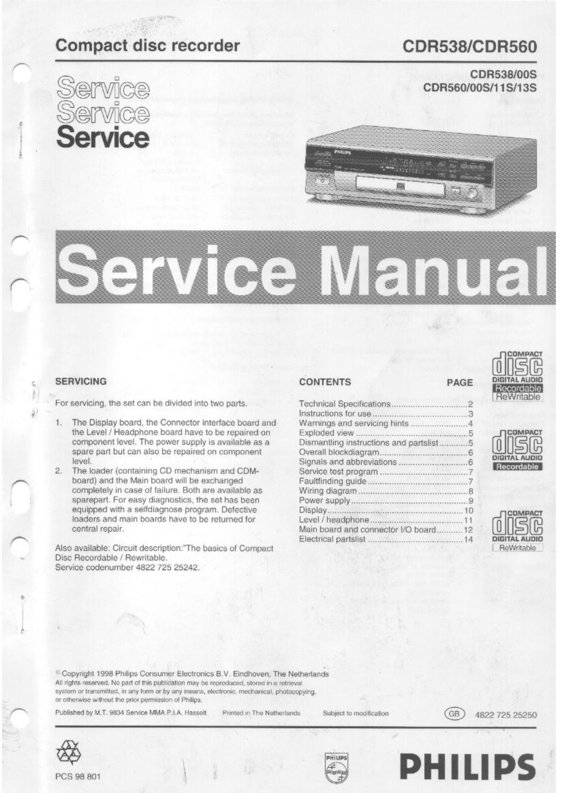 Philips CDR-538, CDR-560 Service manual