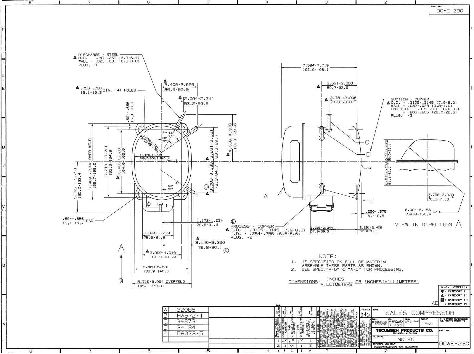 Tecumseh AEA4430YXD Drawing Data