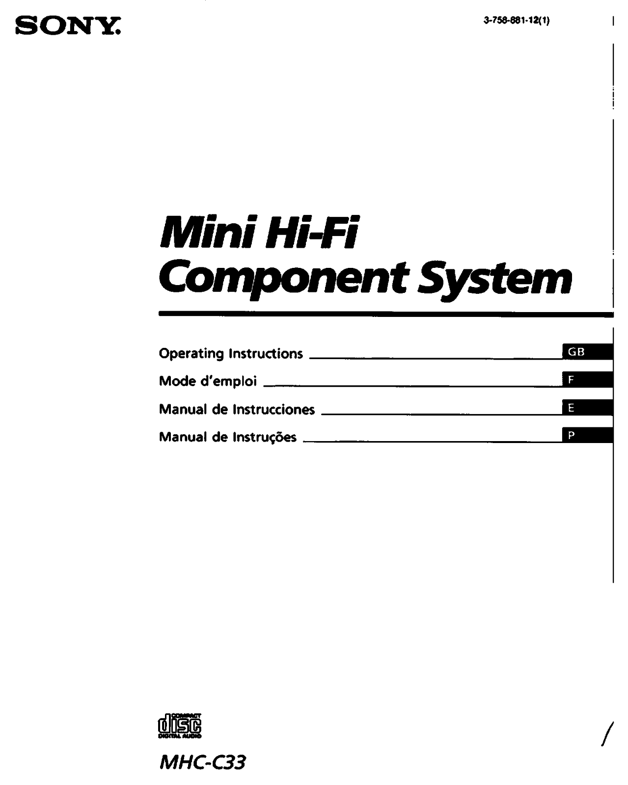 Sony MHC-C33 Operating Manual