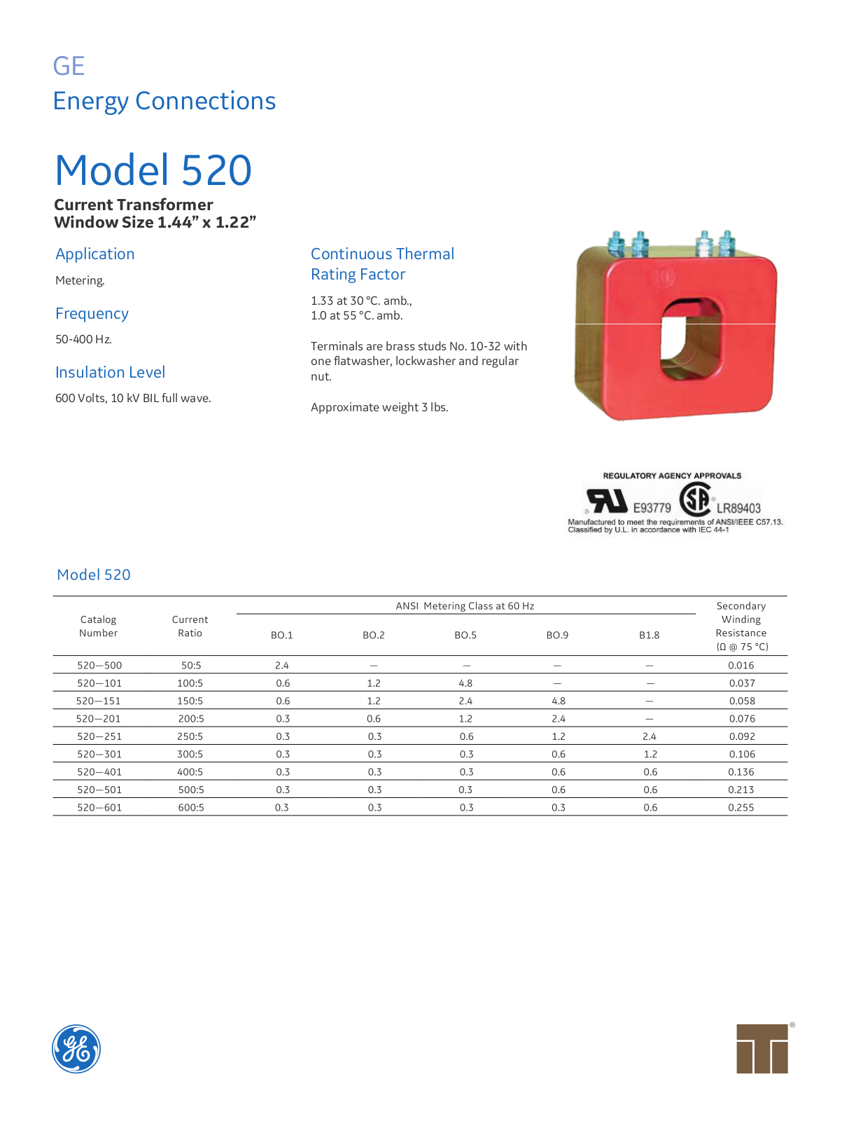 Instrument Transformer, Div of GE 520 Data Sheet