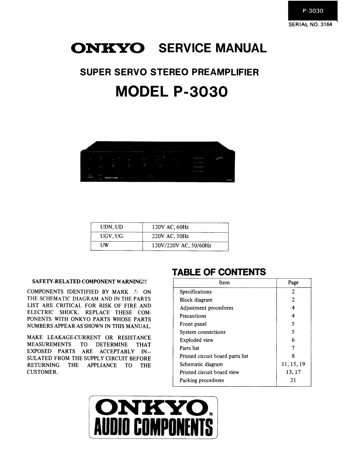 Onkyo P-3030 Service manual