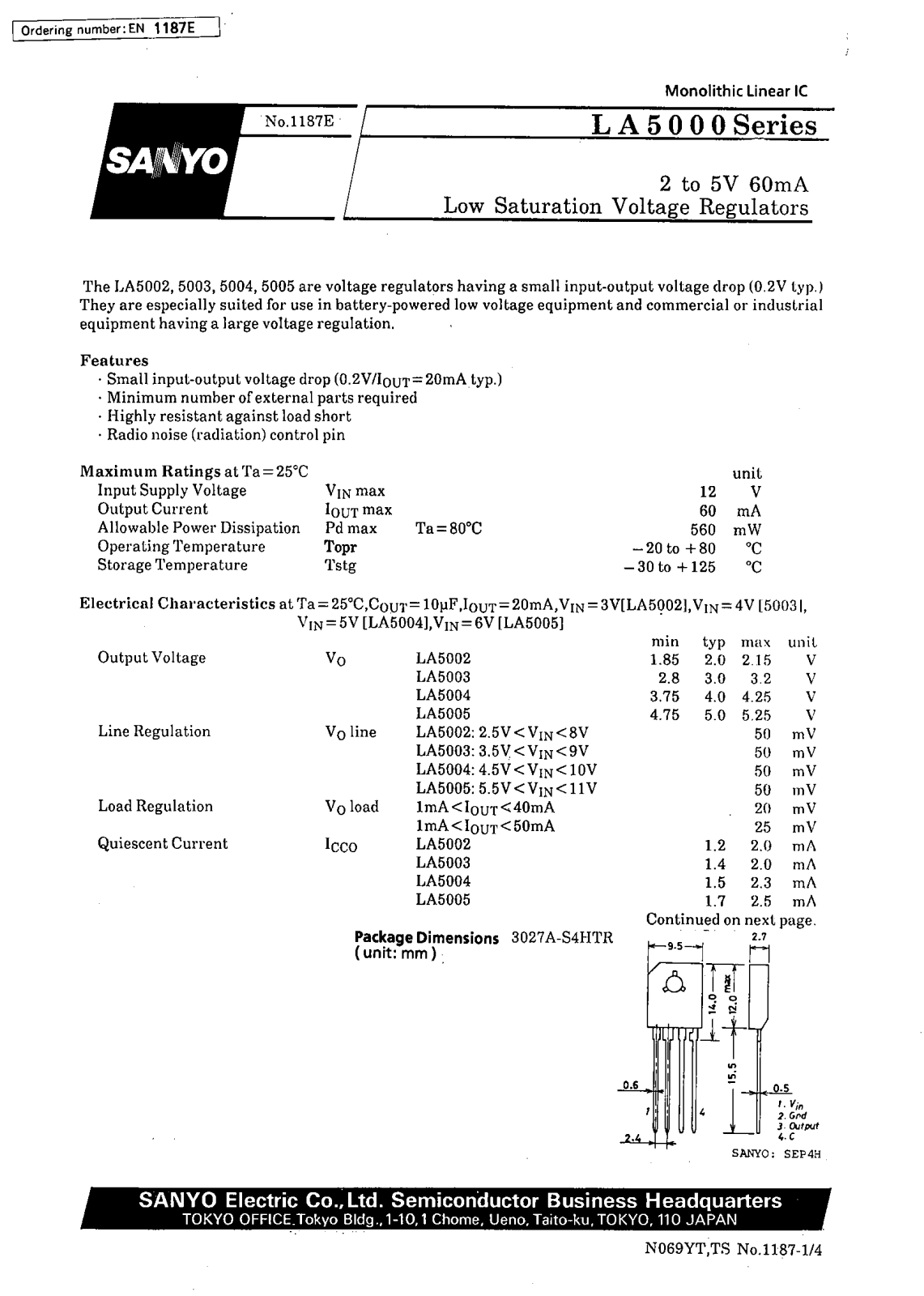 SANYO LA5002, LA5005, LA5004, LA5003 Datasheet