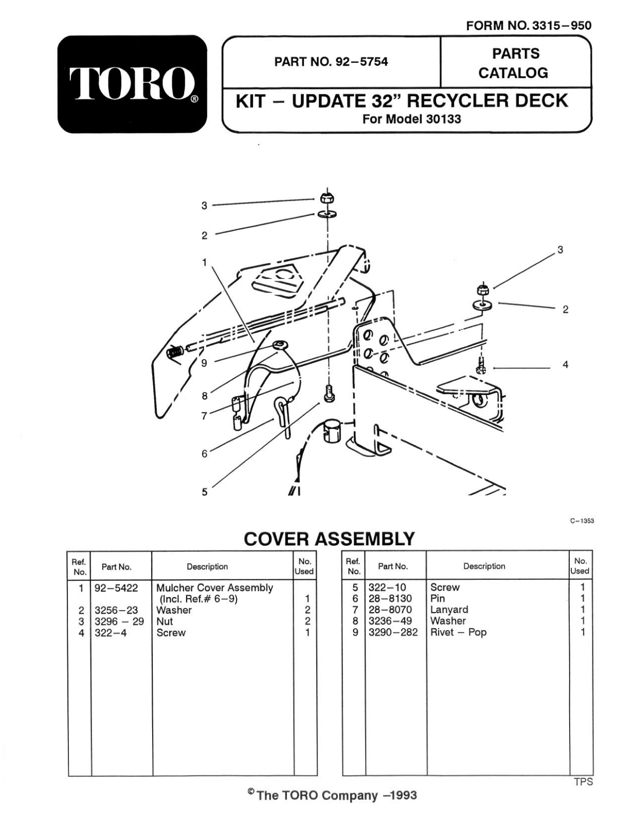 Toro 92-5754 Parts Catalogue