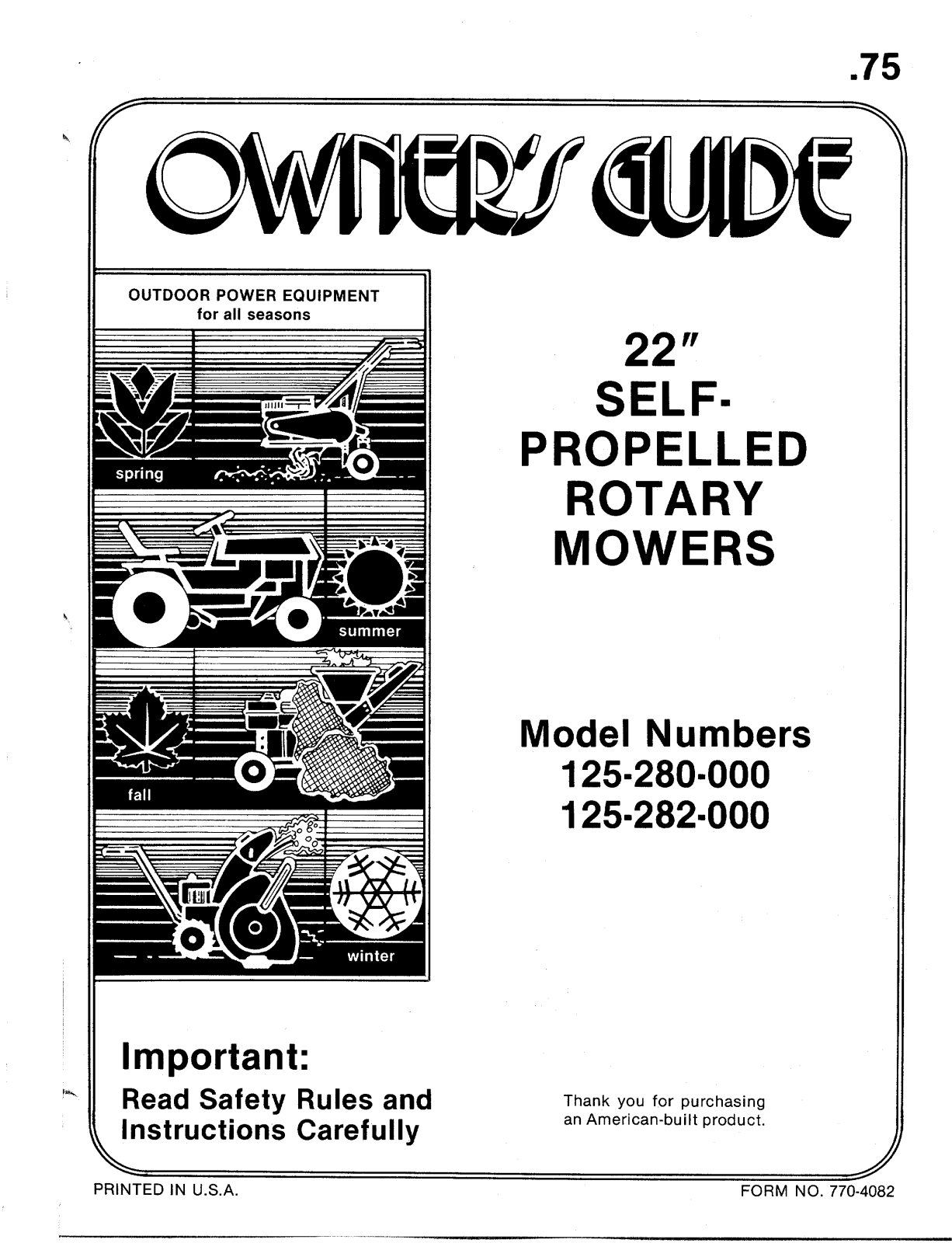 MTD 125-282-000, 125-280-000 User Manual