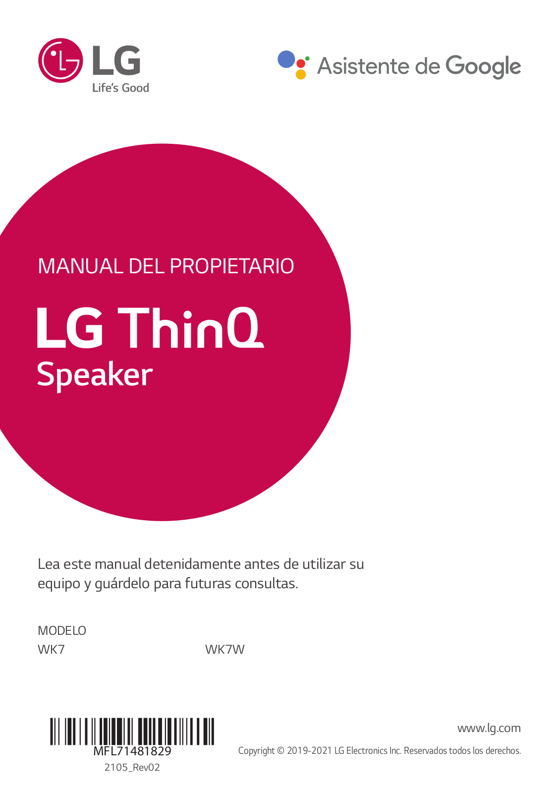 LG WK7W User Manual