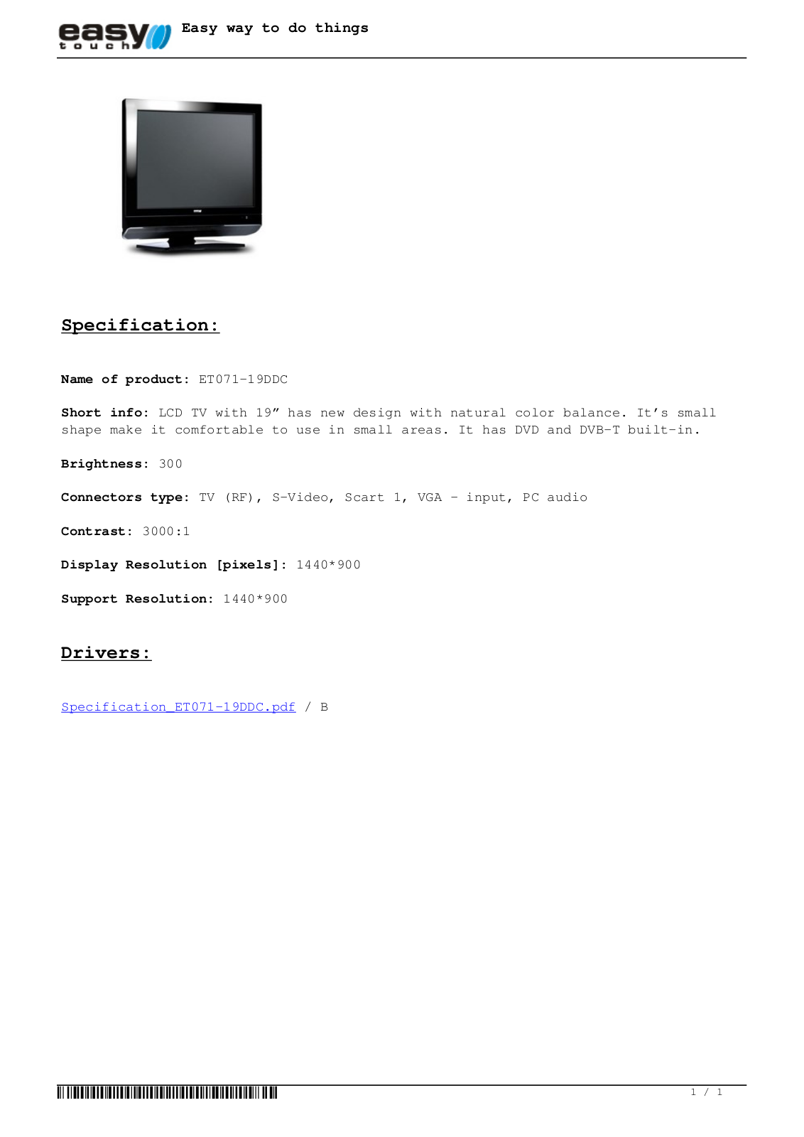 Easytouch ET071-19DDC DATASHEET