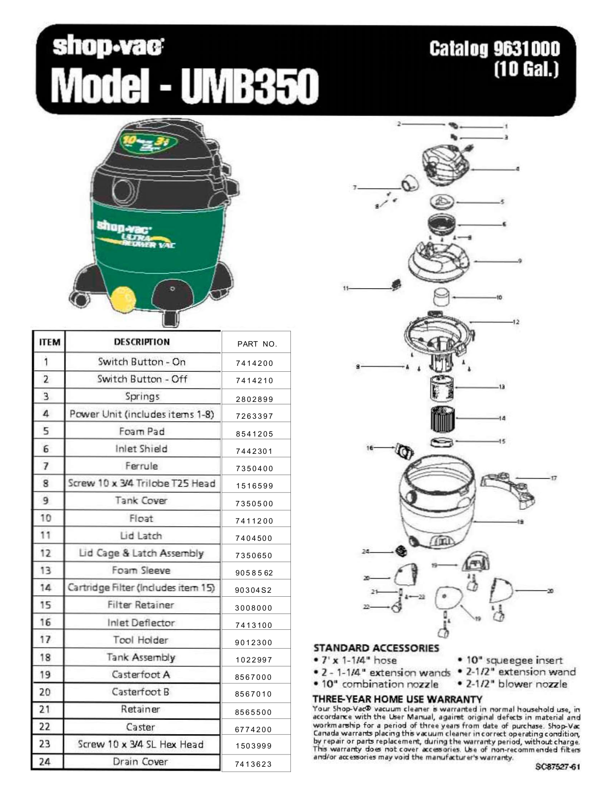 Shop Vac Umb350 Owner's Manual