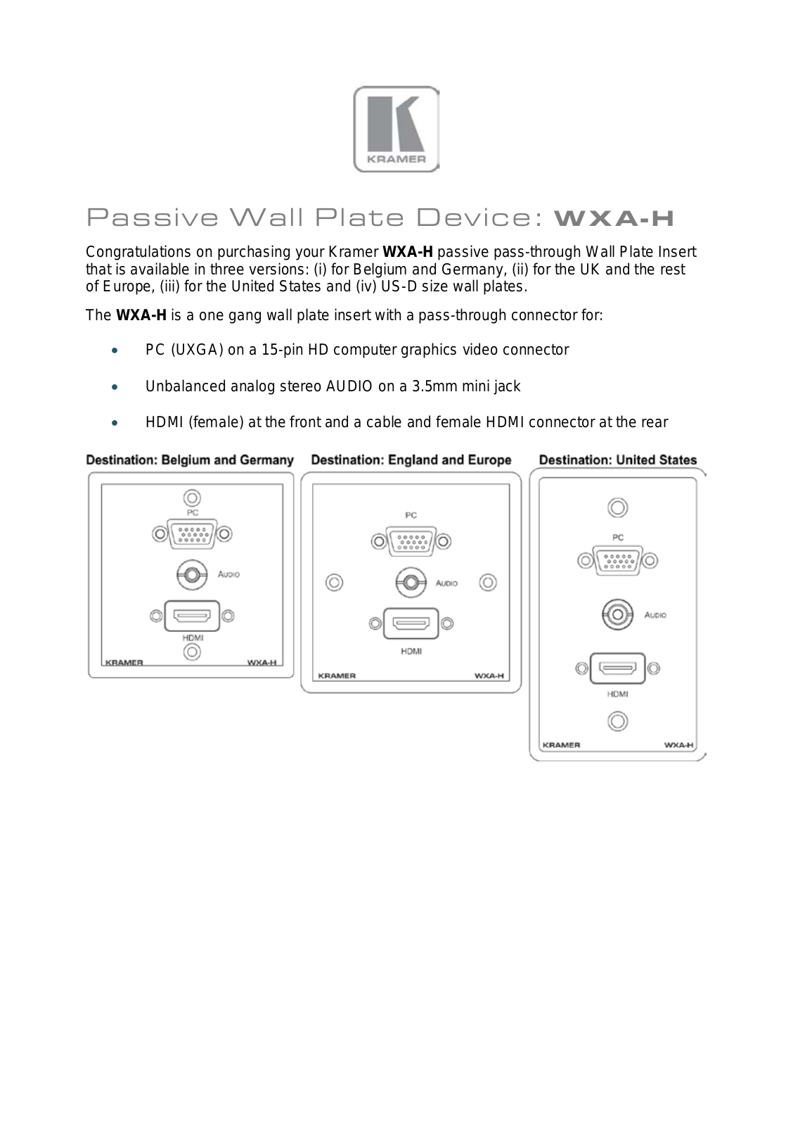 Kramer WXA-H User manual - ManualMachine.com