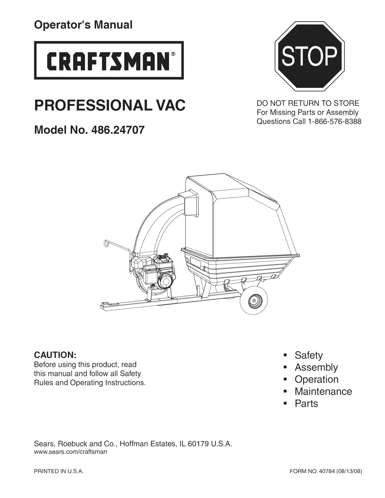 Craftsman 486247072, 486247071, 486247070 Owner’s Manual