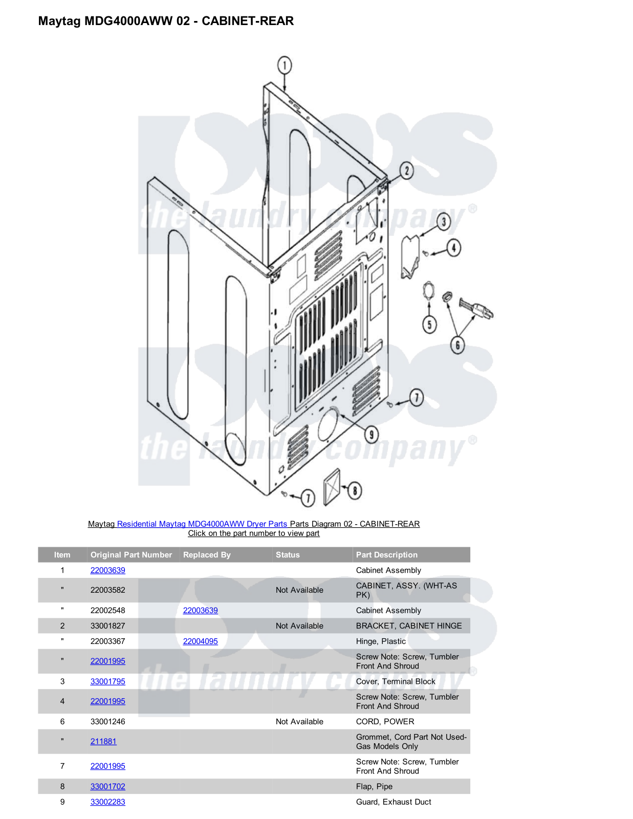 Maytag MDG4000AWW Parts Diagram