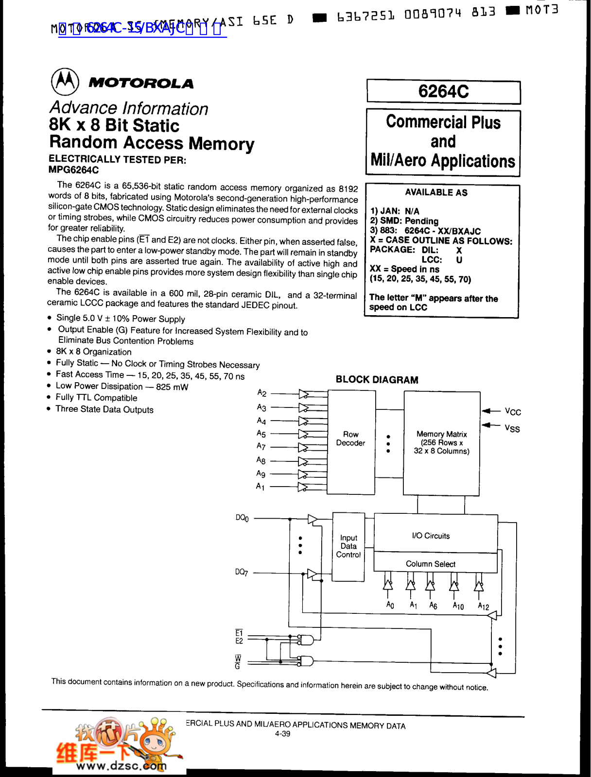 MOTOROLA 6264C Technical data