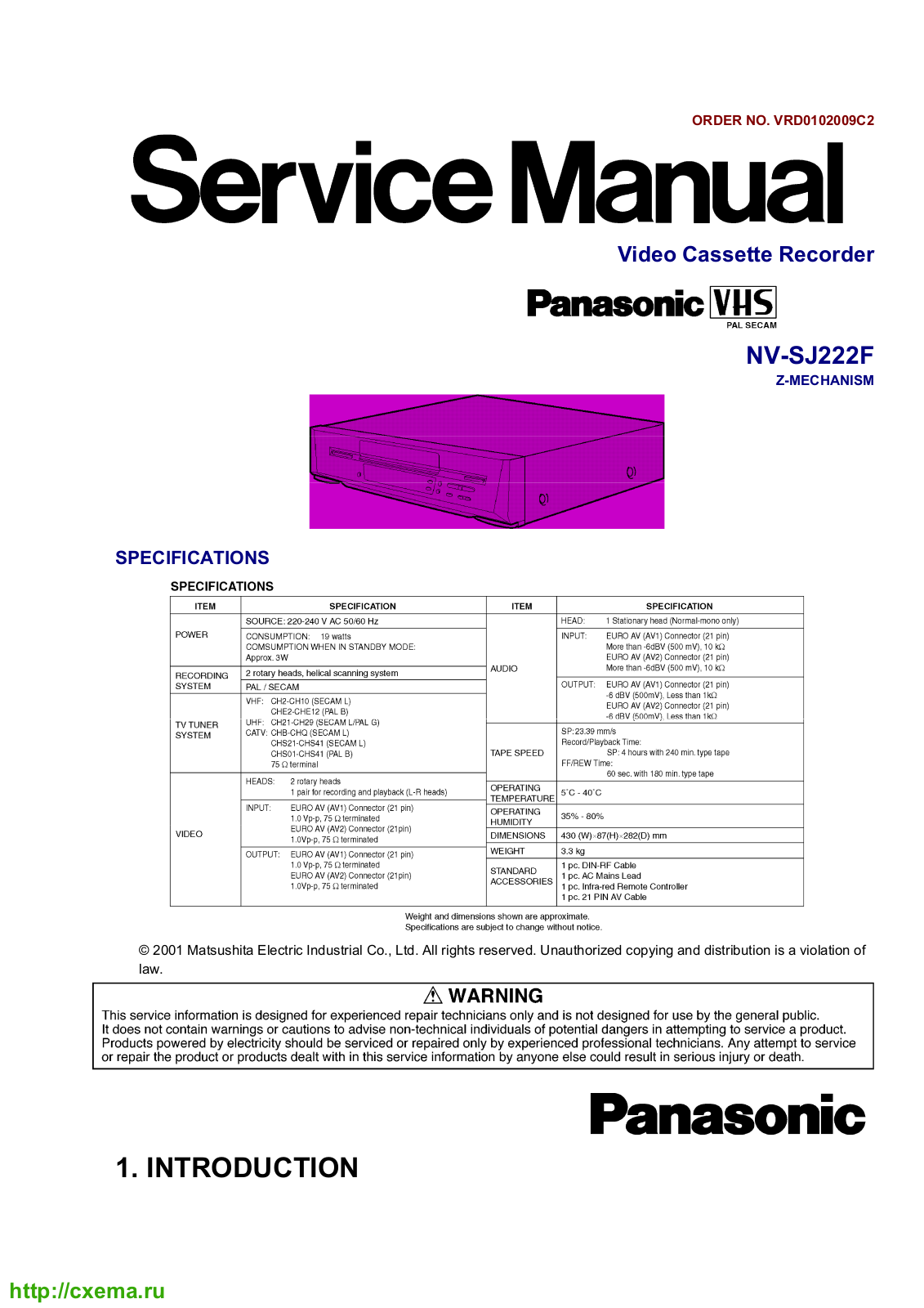 PANASONIC NV-SJ222 Service Manual