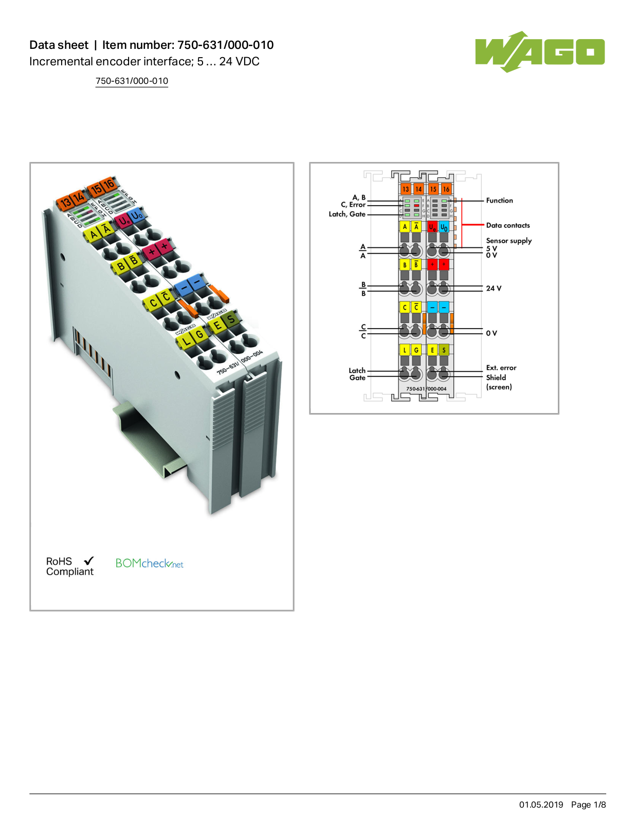 Wago 750-631/000-010 Data Sheet