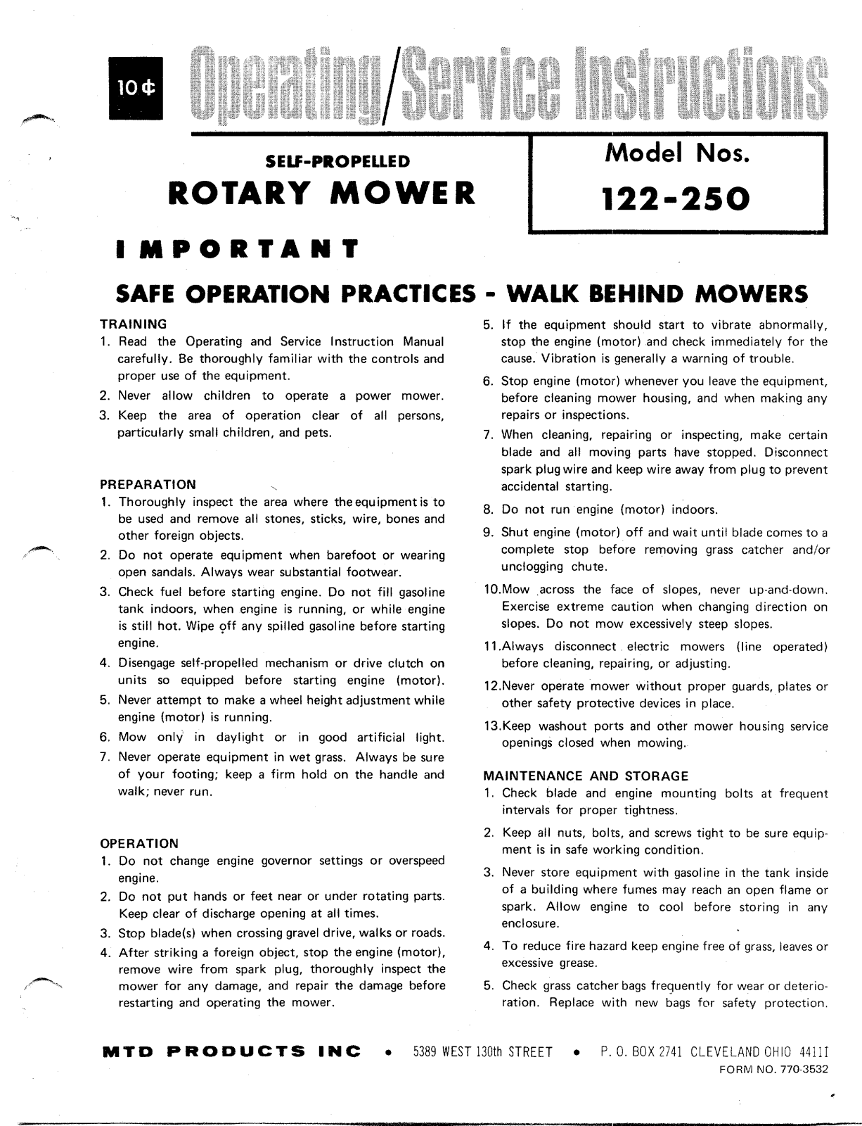 MTD 122-250 User Manual