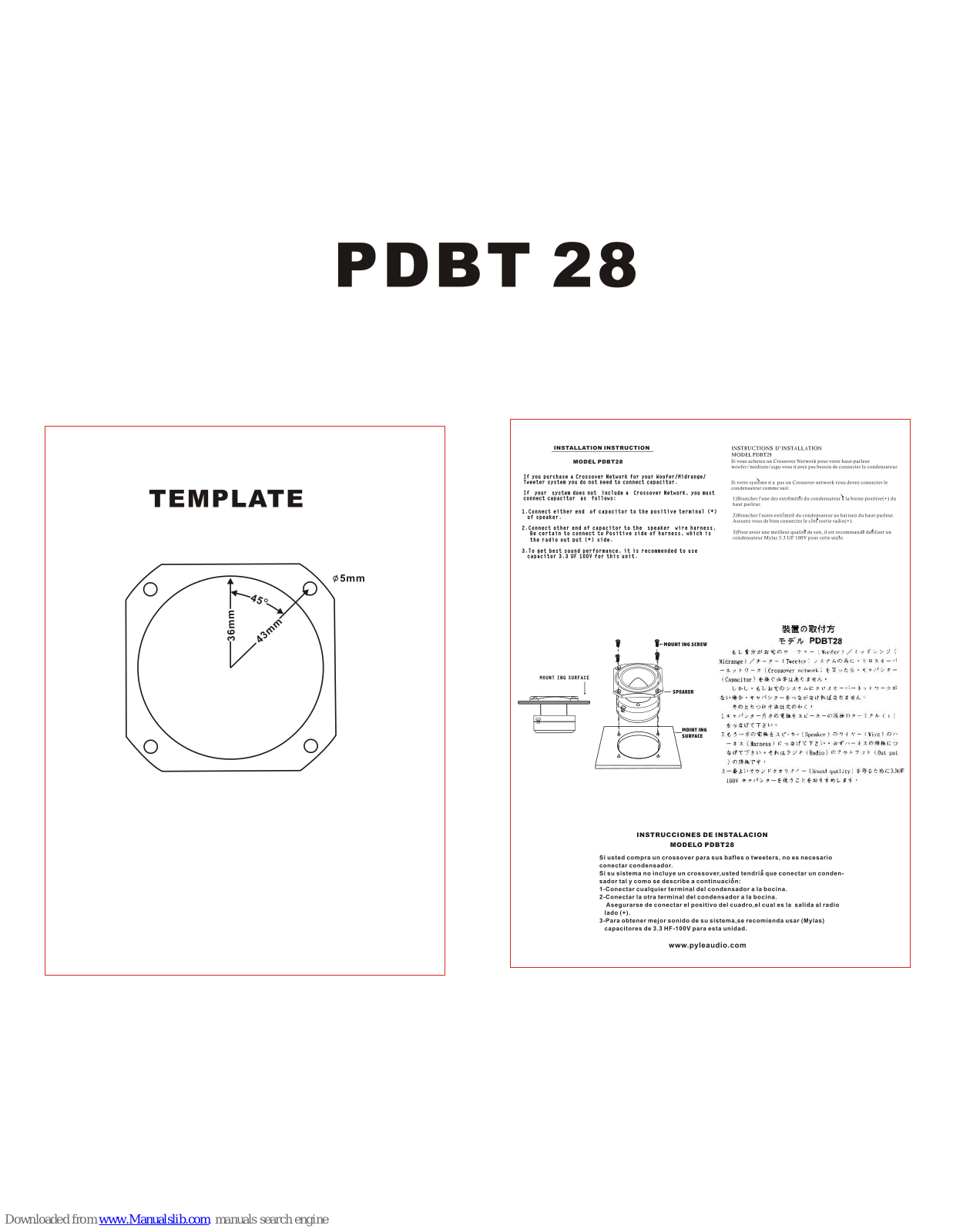 PYLE Audio PDBT28 Installation Instructions Manual