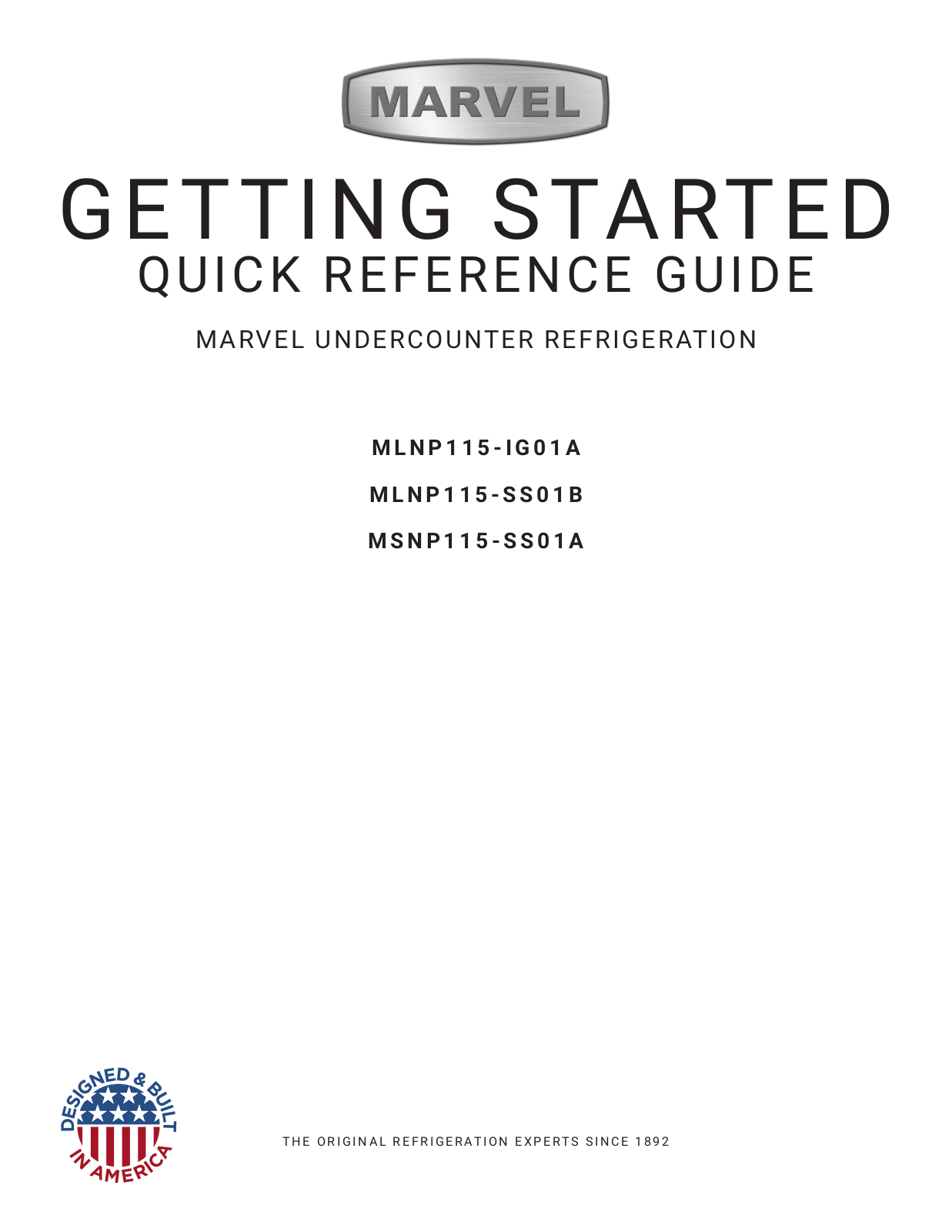 Marvel MLNP115-IG01A, MLNP115-SS01B, MSNP115-SS01A Quick Reference Guide