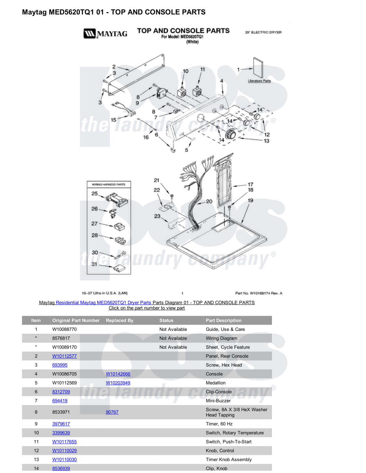 Maytag MED5620TQ1 Parts Diagram