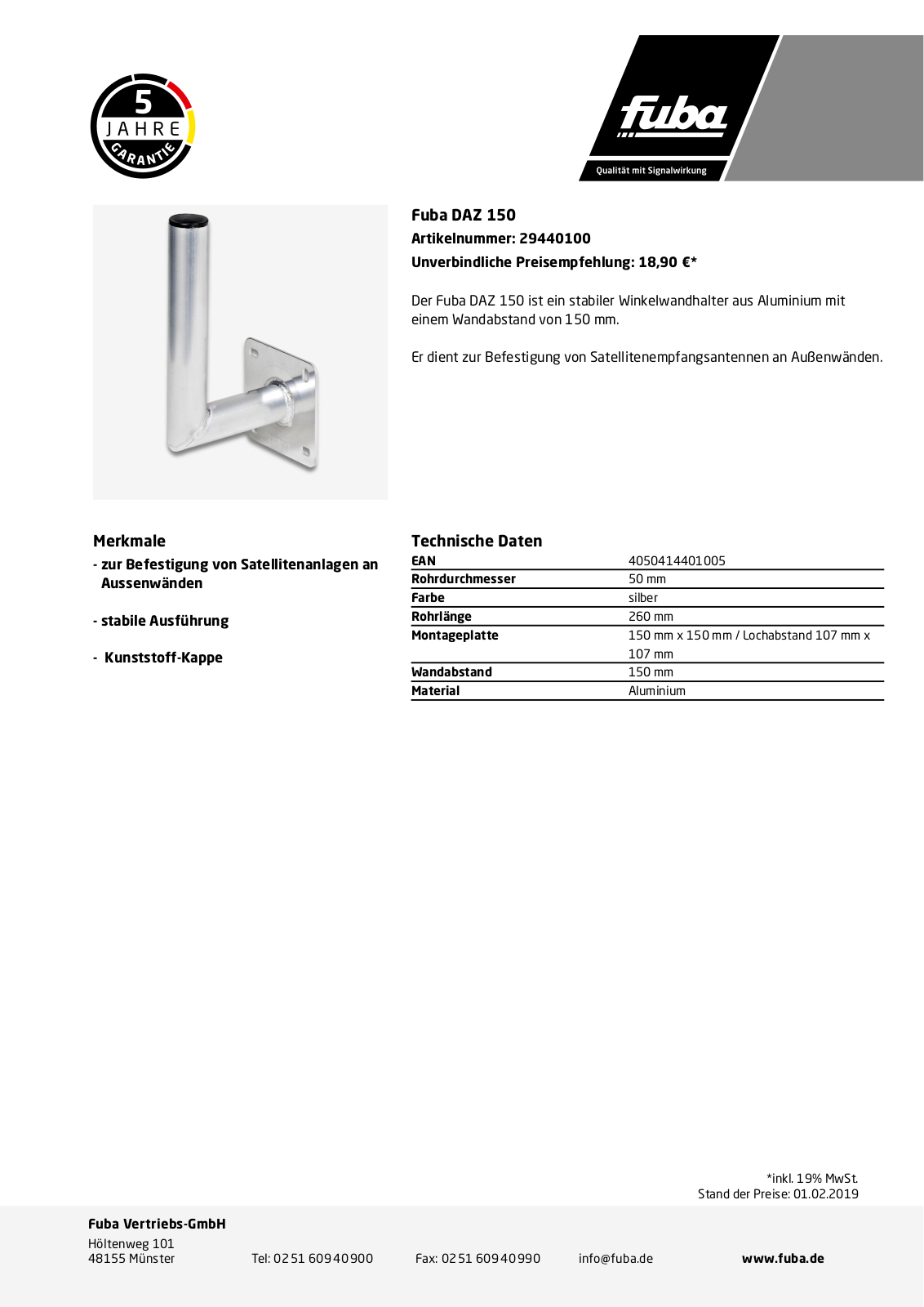 Fuba DAZ 150 Technische Daten