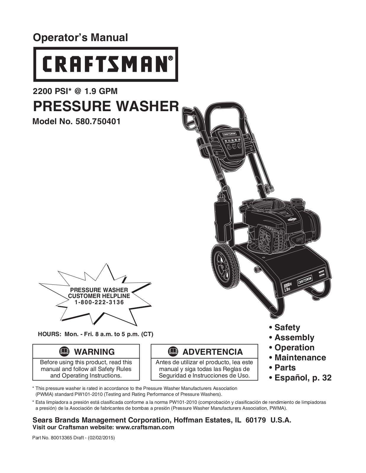 Craftsman 580750401 Owner’s Manual