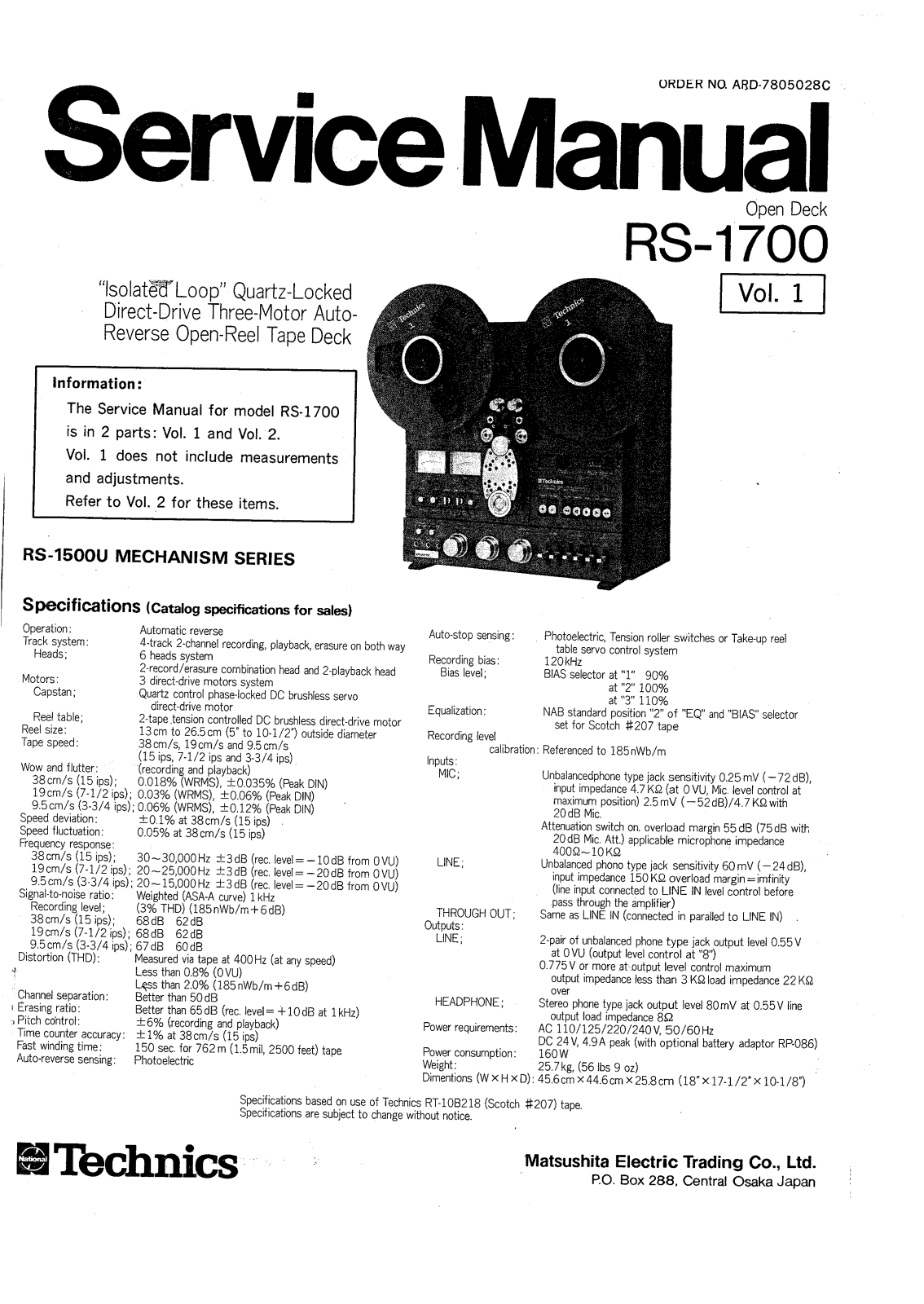 Technics RS-1700 Service manual