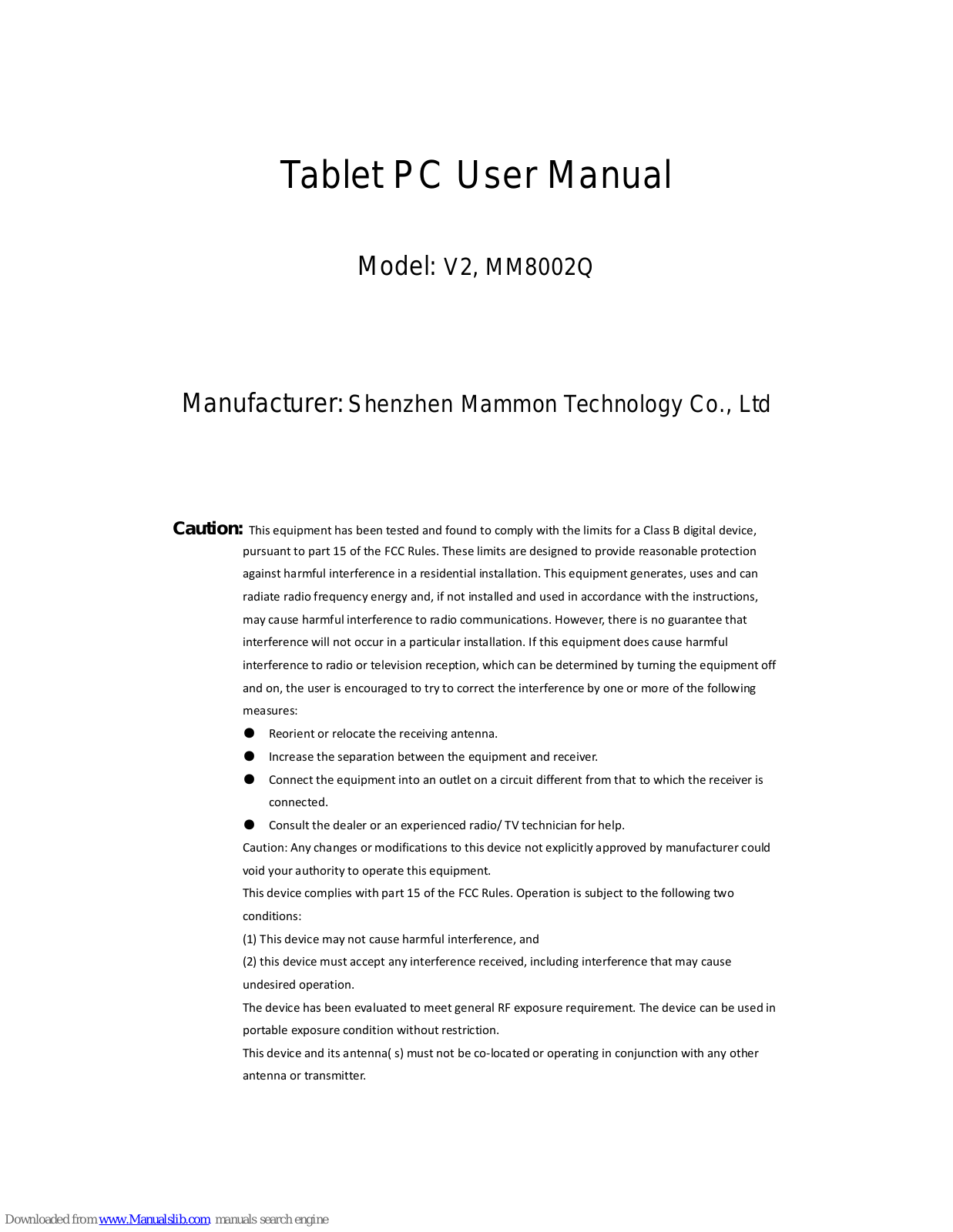 Mammon V2, MM8002Q, MM7010T User Manual