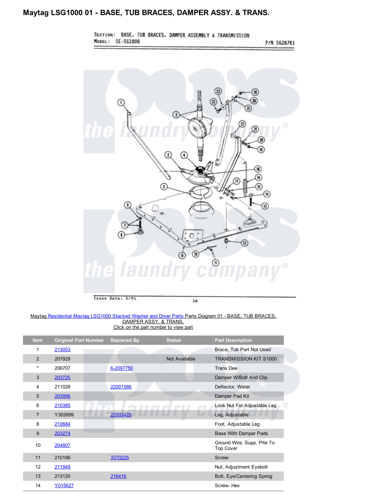 Maytag LSG1000 Stacked and Parts Diagram