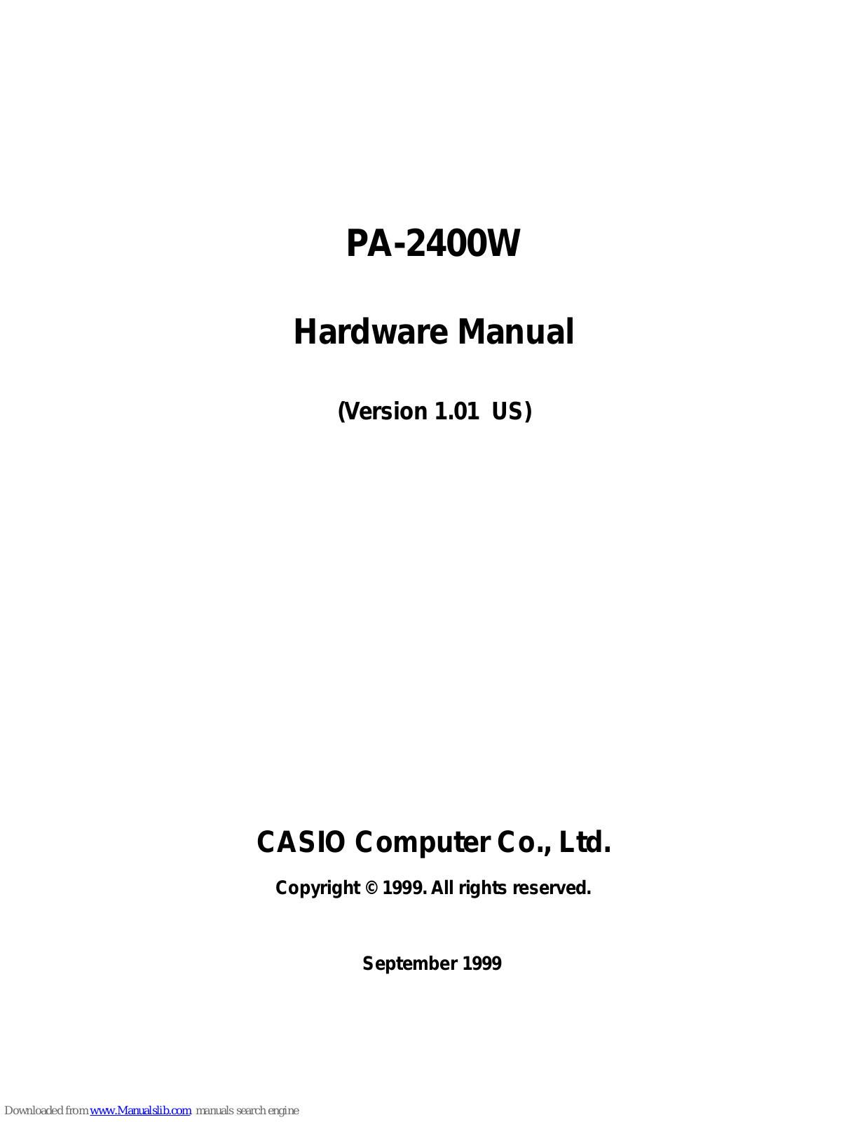 Casio CASSIOPEIA PA-2400W Hardware Manual