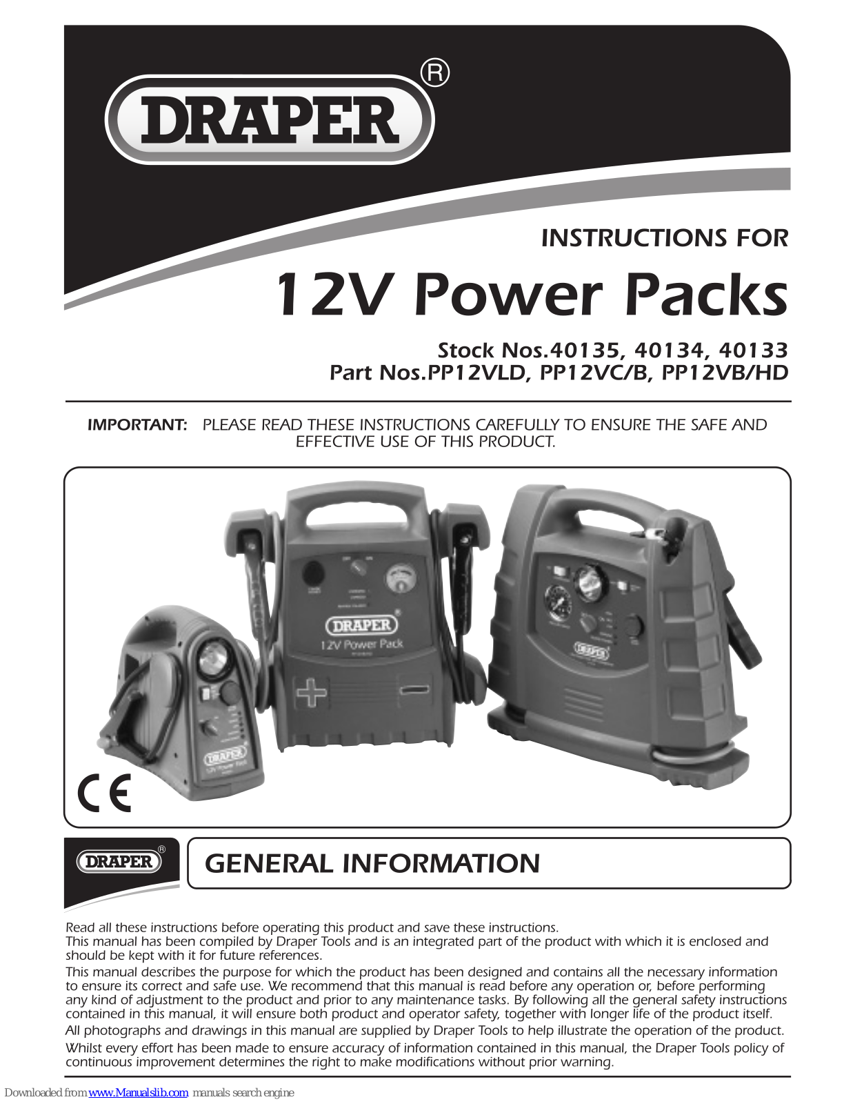 Draper PP12VLD, PP12VC, PP12VCB, PP12VB, PP12VBHD Instruction Manual - ManualMachine.com
