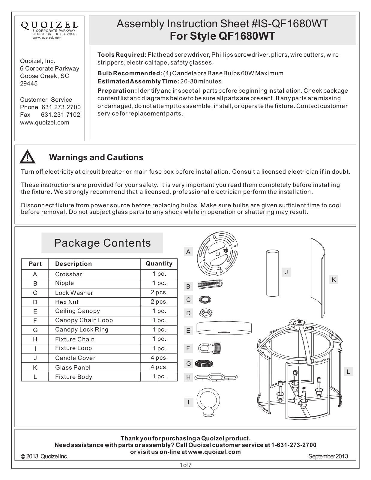 Quoizel QF1680WT User Manual