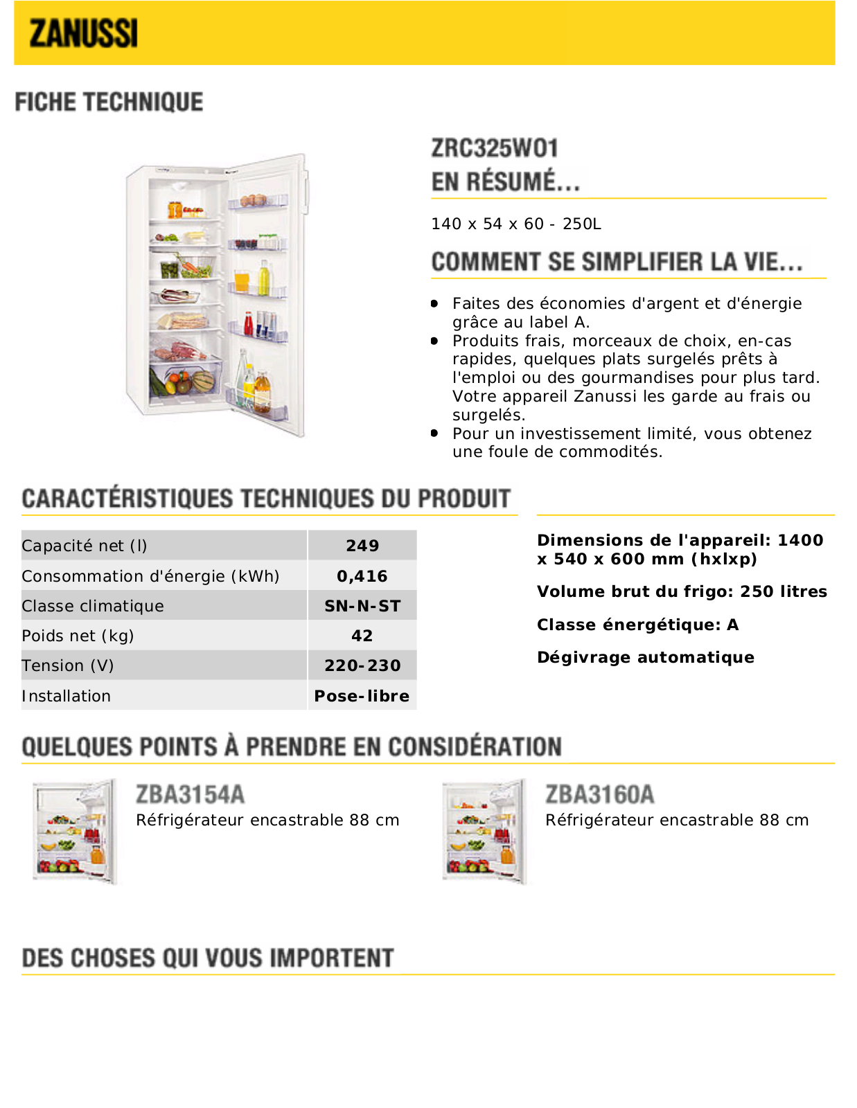 ZANUSSI ZRC325WO1 User Manual