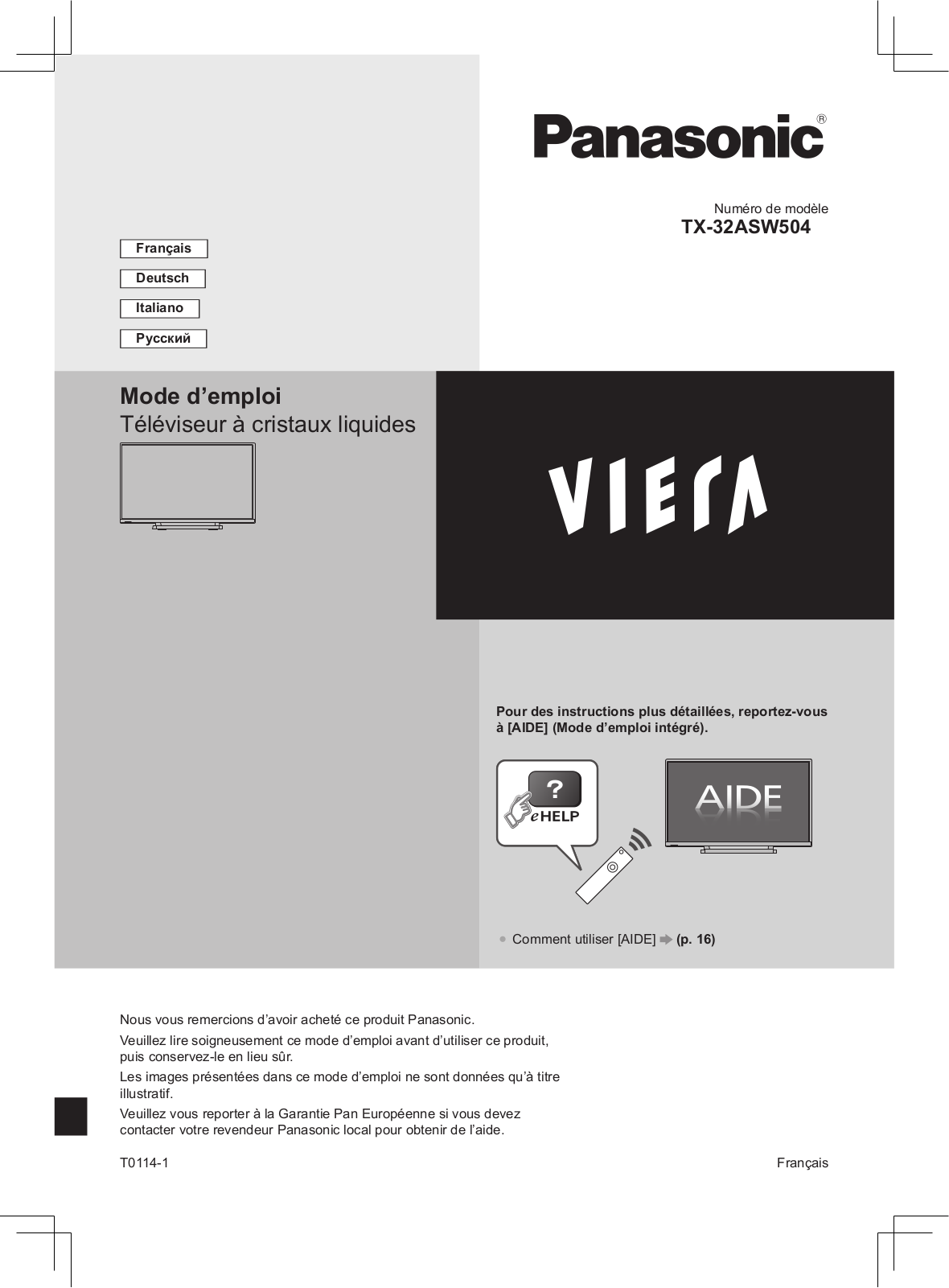 Panasonic TX-32ASW504 User Manual