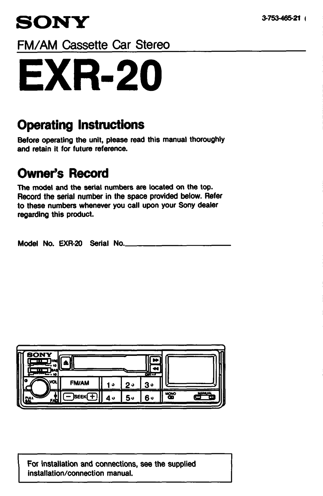 Sony EXR-20 Operating Manual