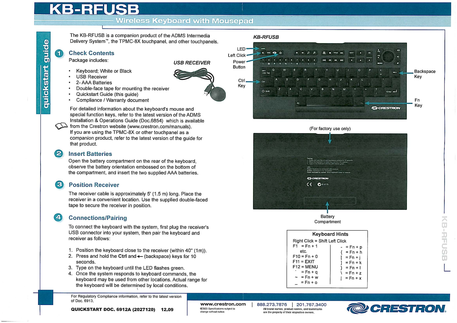 Crestron Electronics KBRFUSB User Manual