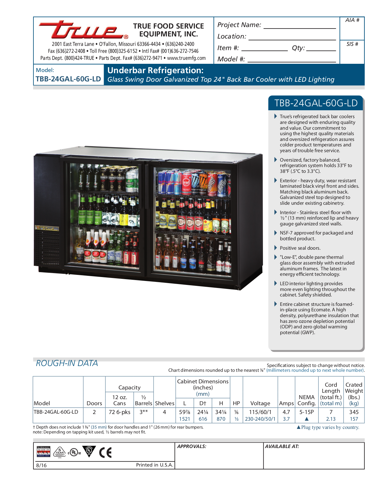 True TBB-24GAL-60G-LD User Manual