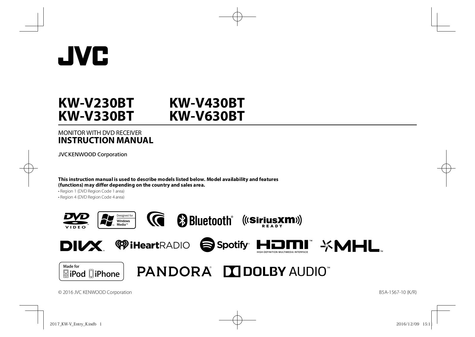 JVC KW-V230BT, KW-V330BT, KW-V430BT, KW-V630BT, KW-V230BTM Instruction Manual